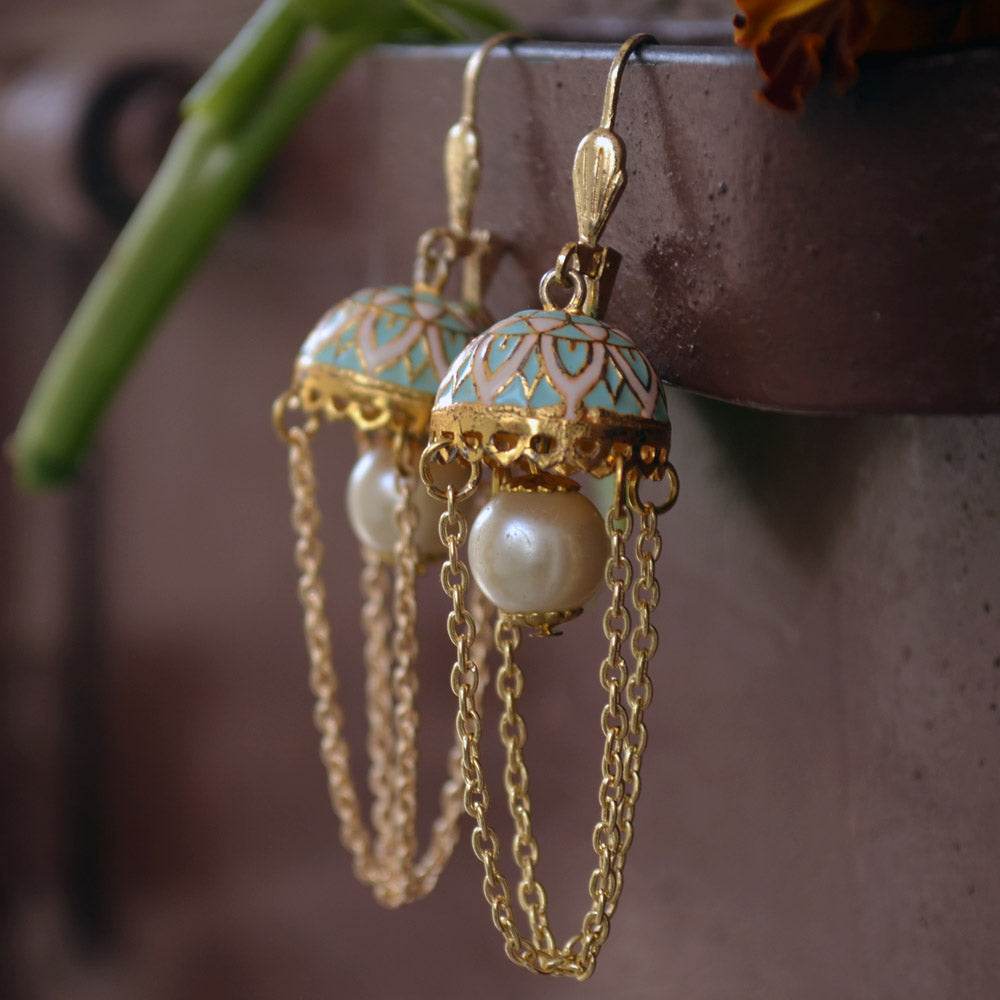 Traditional Kundan earrings in gold-tone, perfect for weddings and festive wear