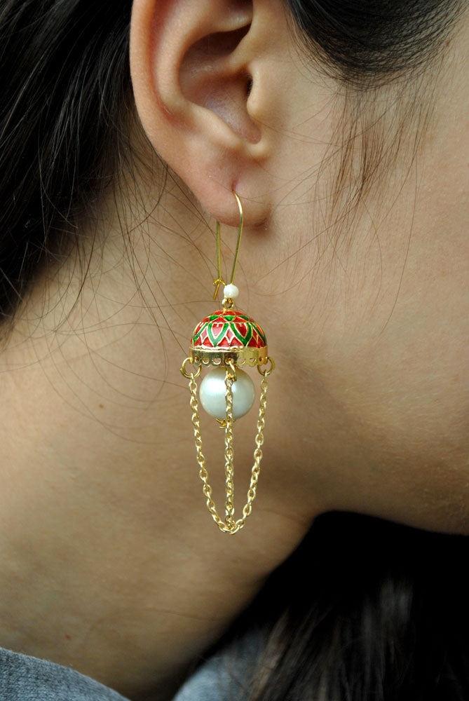 white pearls moon under the jhumki earrings