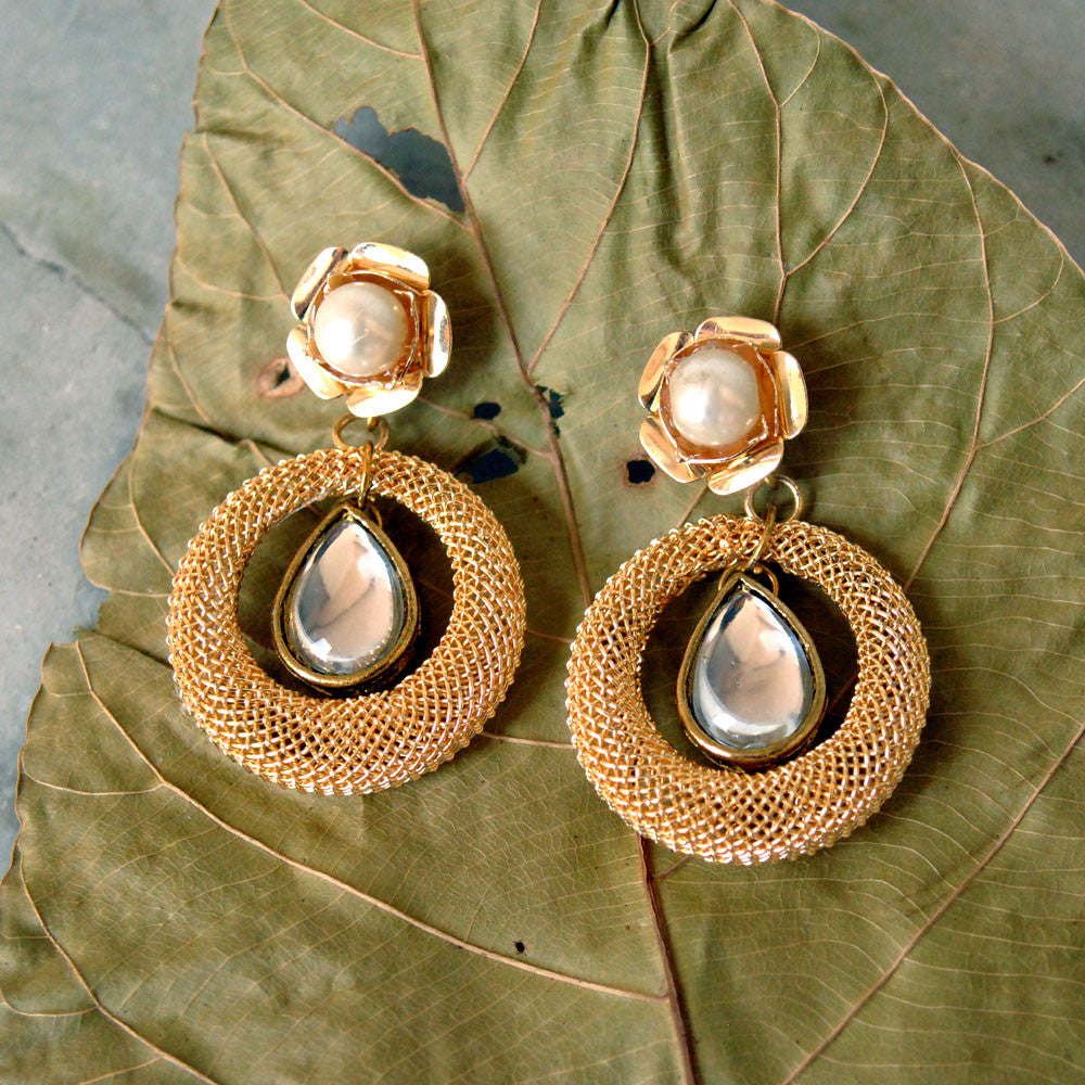 white glass kundan traditional earrings