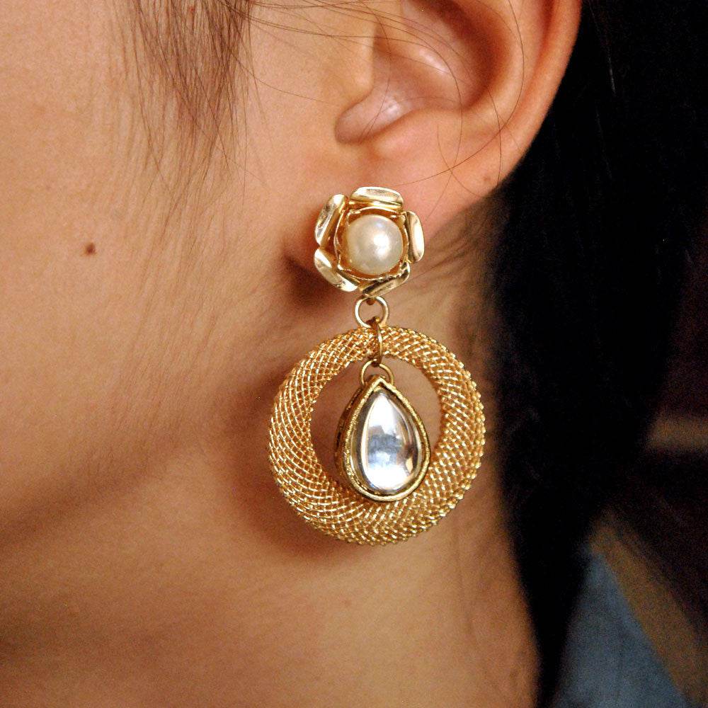 Traditional Kundan earrings in gold-tone, perfect for weddings and festive wear