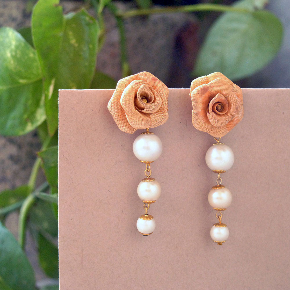 white pearls rose day earrings