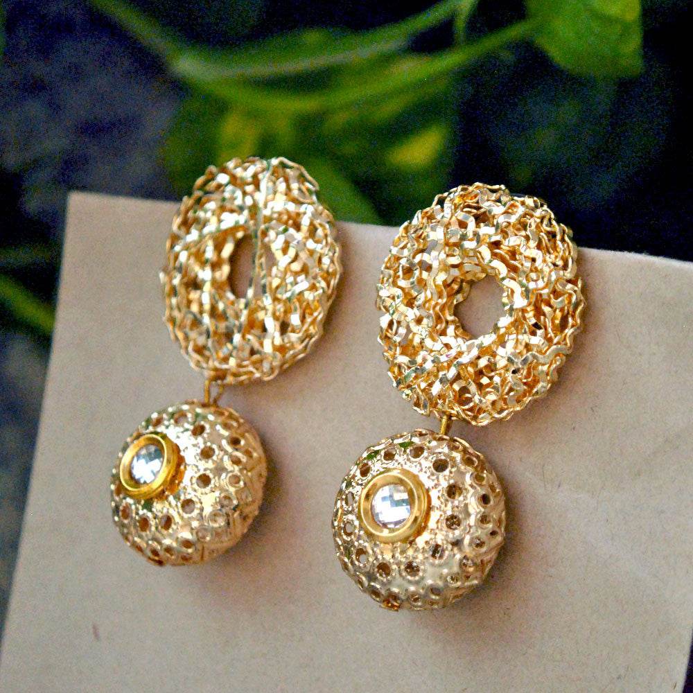 Traditional Kundan earrings in gold-tone, perfect for weddings and festive wear