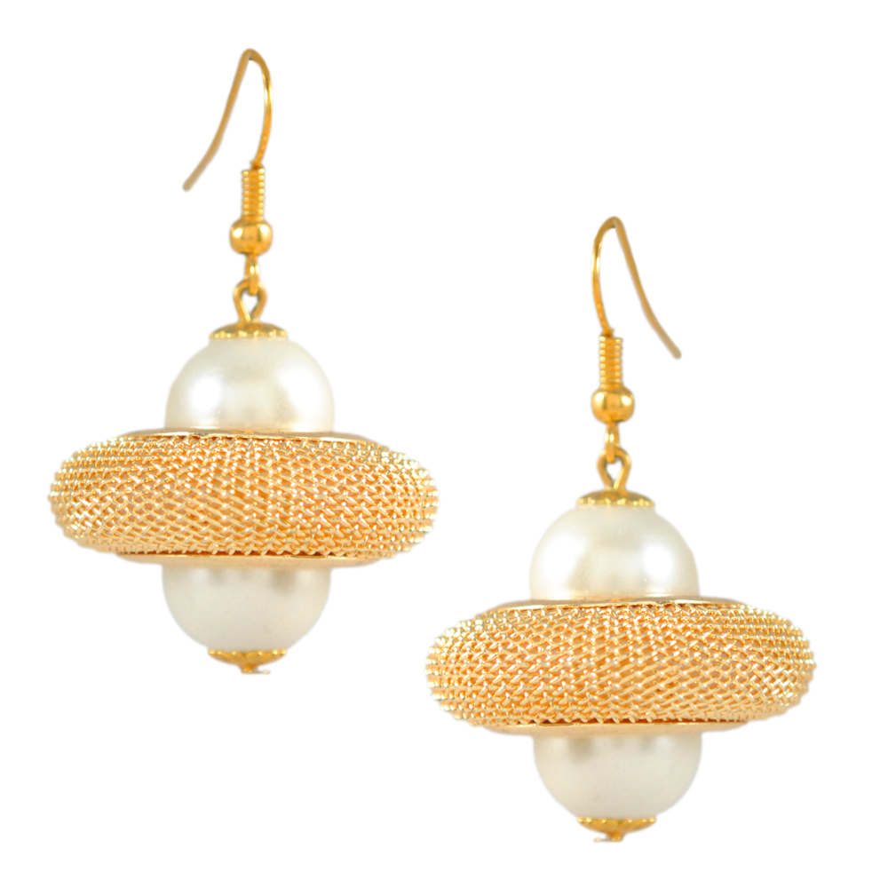 golden pearls ufo earrings