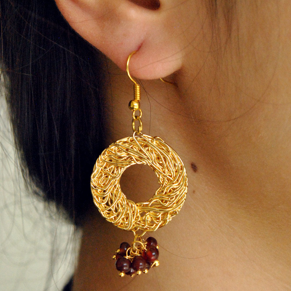 golden wire mesh earrings