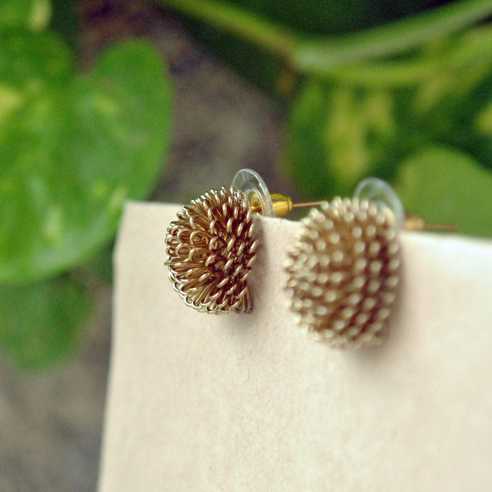 wire mesh porcupine studs earrings