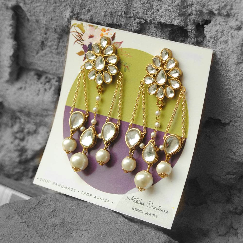 Traditional Kundan earrings in gold-tone, perfect for weddings and festive wear