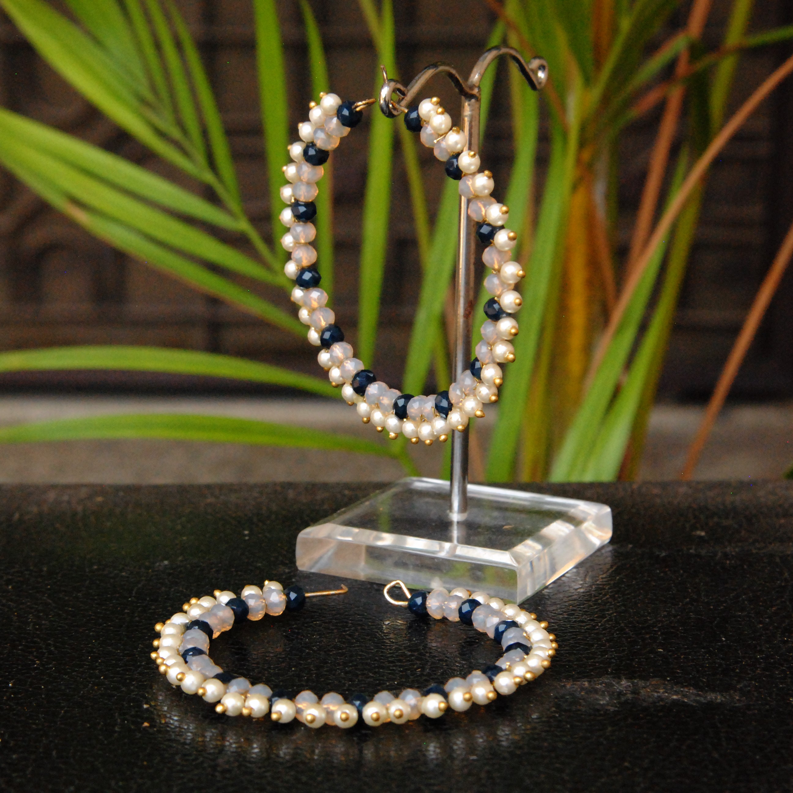 colorful pearls hoops earrings