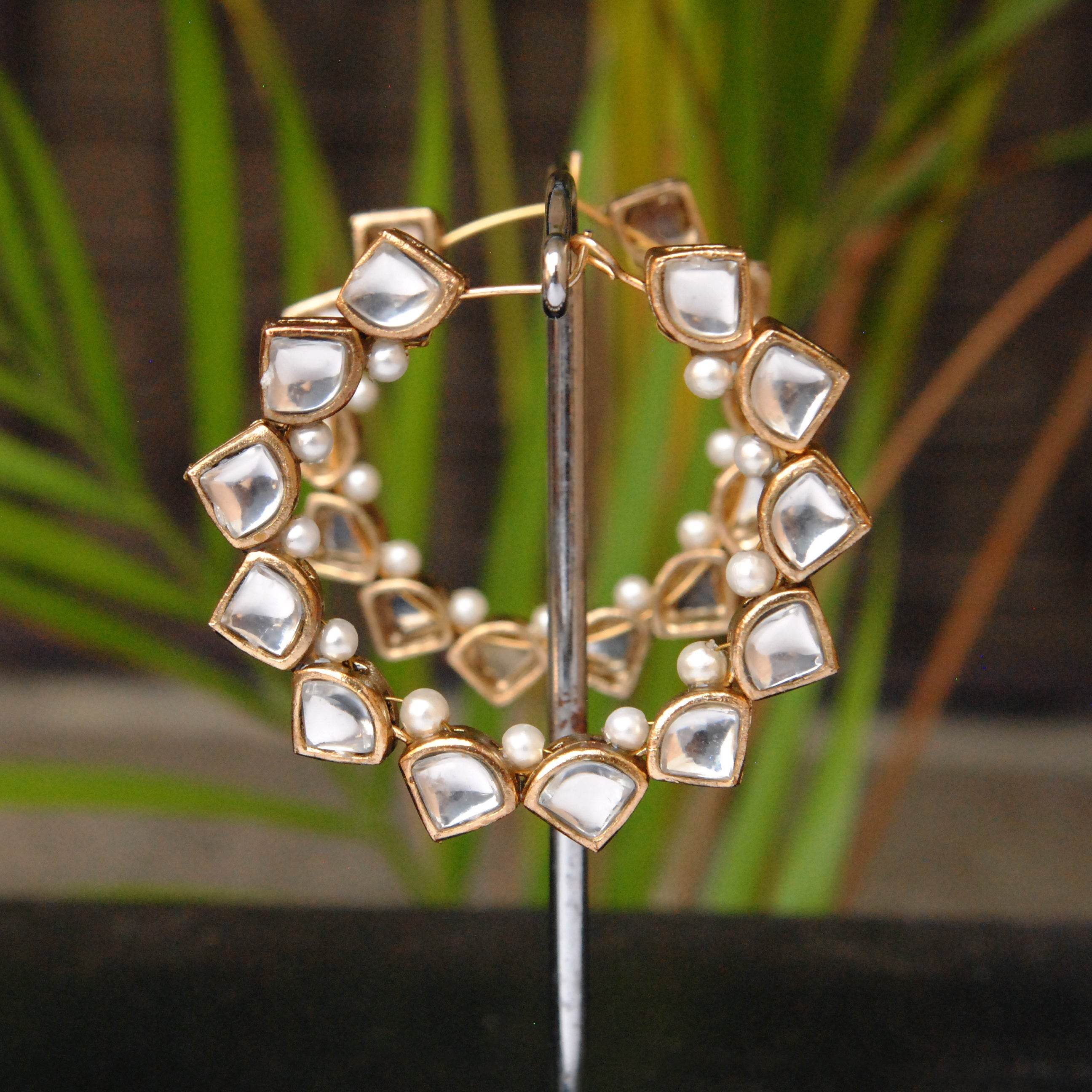 Traditional Kundan earrings in gold-tone, perfect for weddings and festive wear