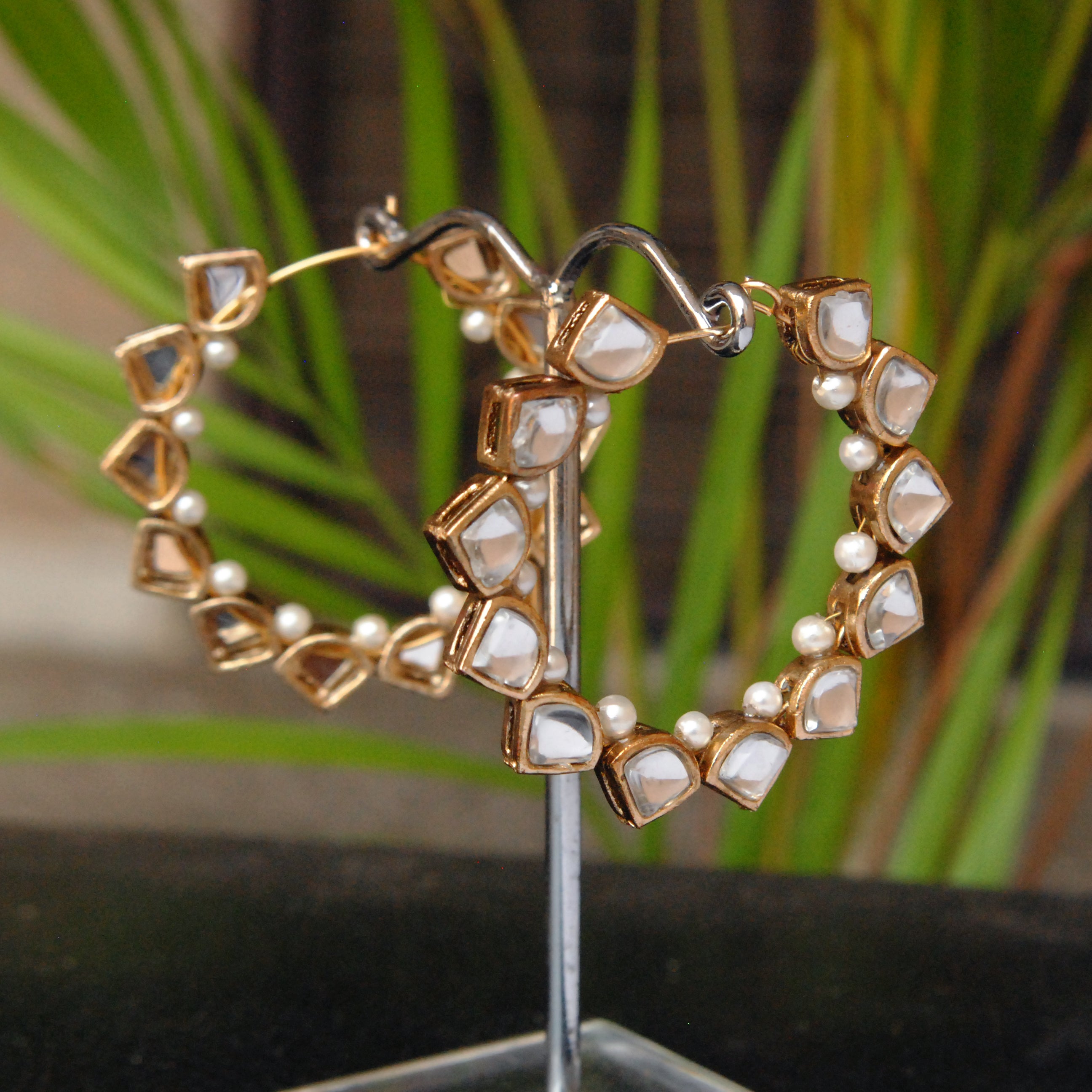 Beabhika Kundan Hoops Earrings Handmade White Pearls Earrings Designer Hoop Earrings Jewelry For Matching Ethnic Suit Saree Jewelry Lightweight Earrings Daily Wear Party Wear Jewelry Online Cash On Delivery