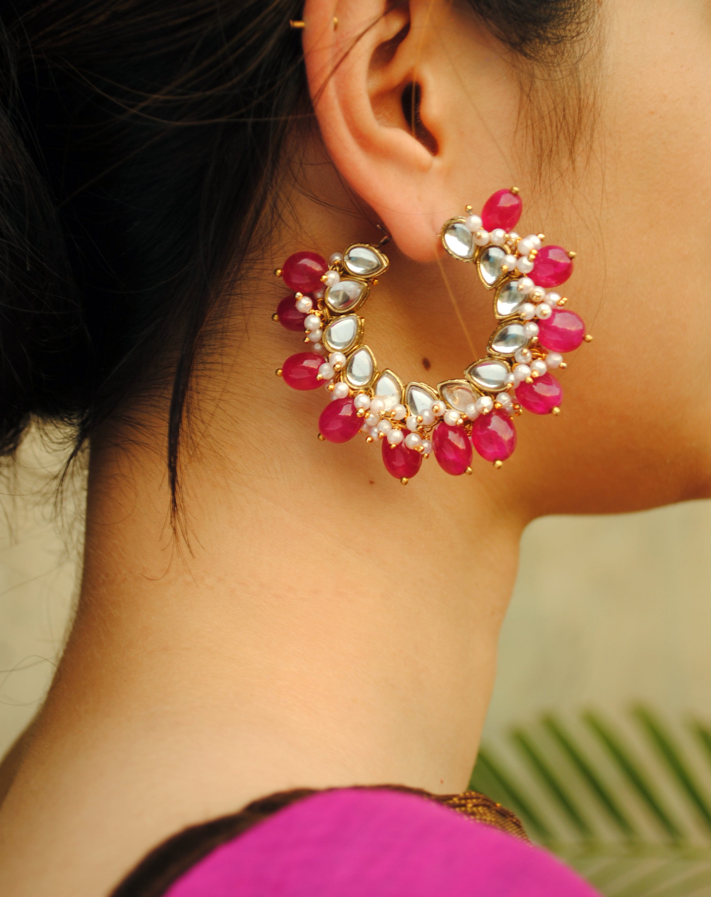 red beads hoops earrings