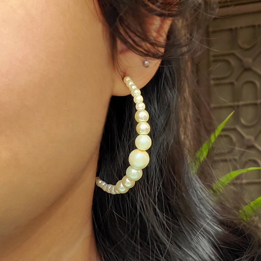 faux pearls half hoop earrings
