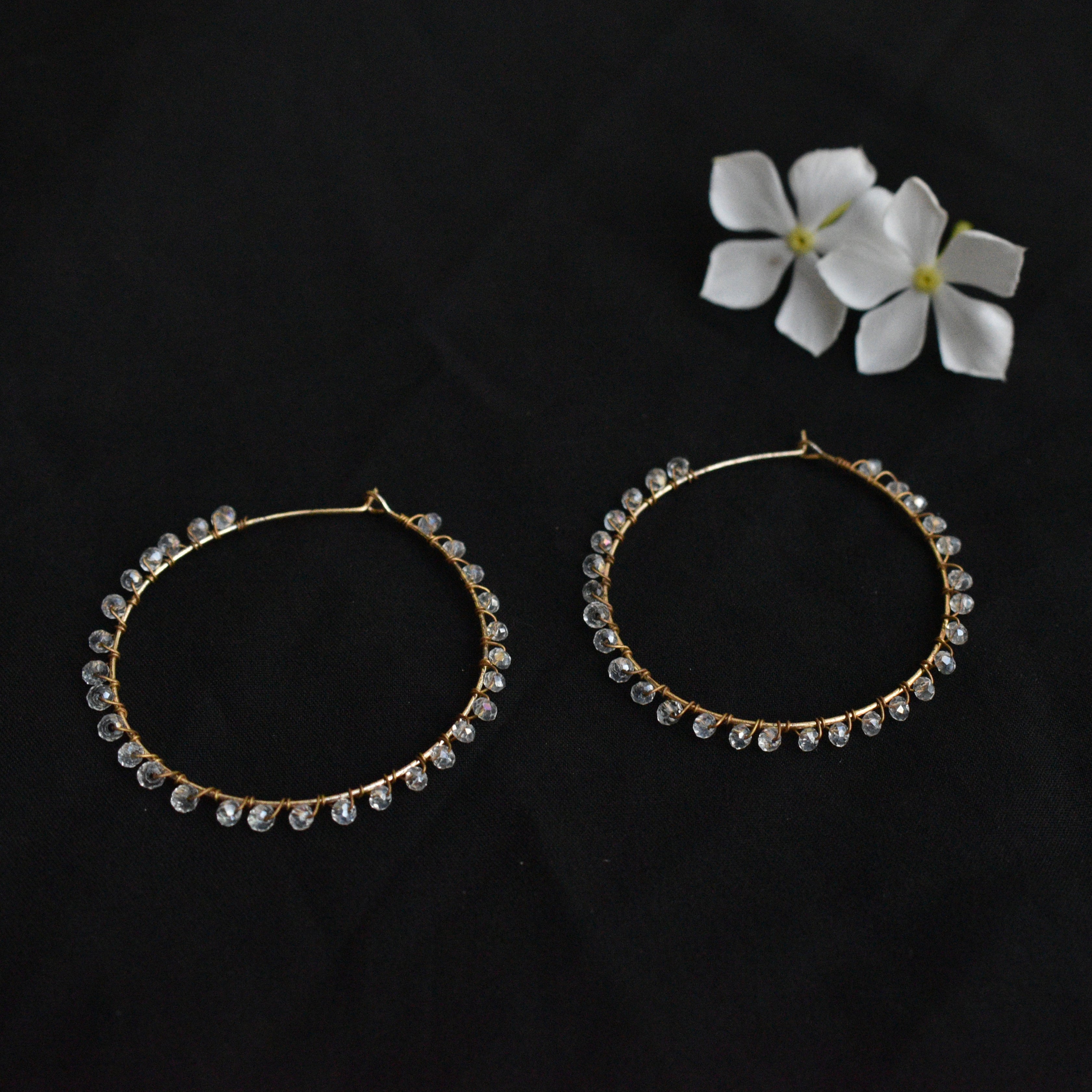 white glass beads earrings