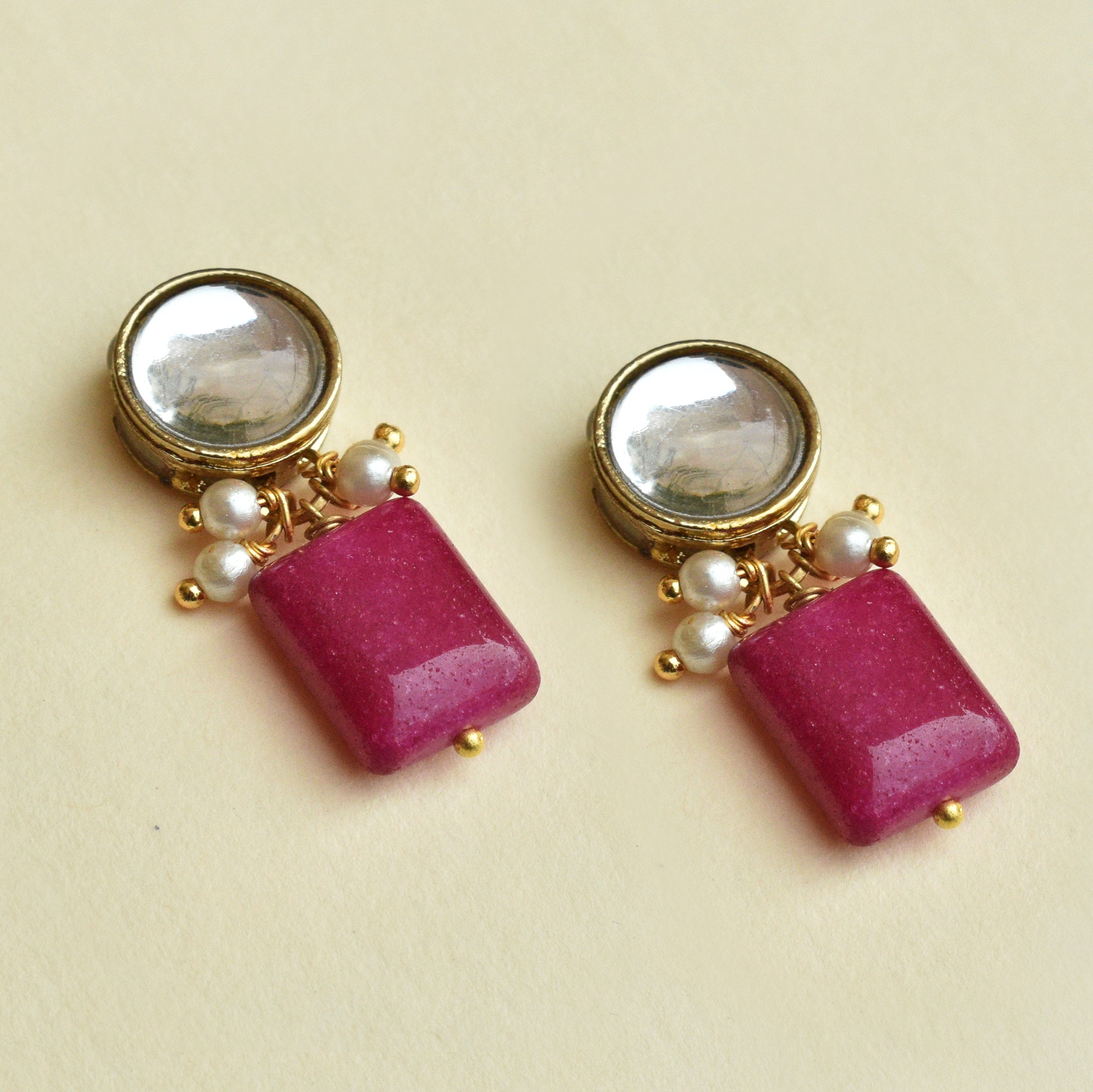red glass beads kundan earrings