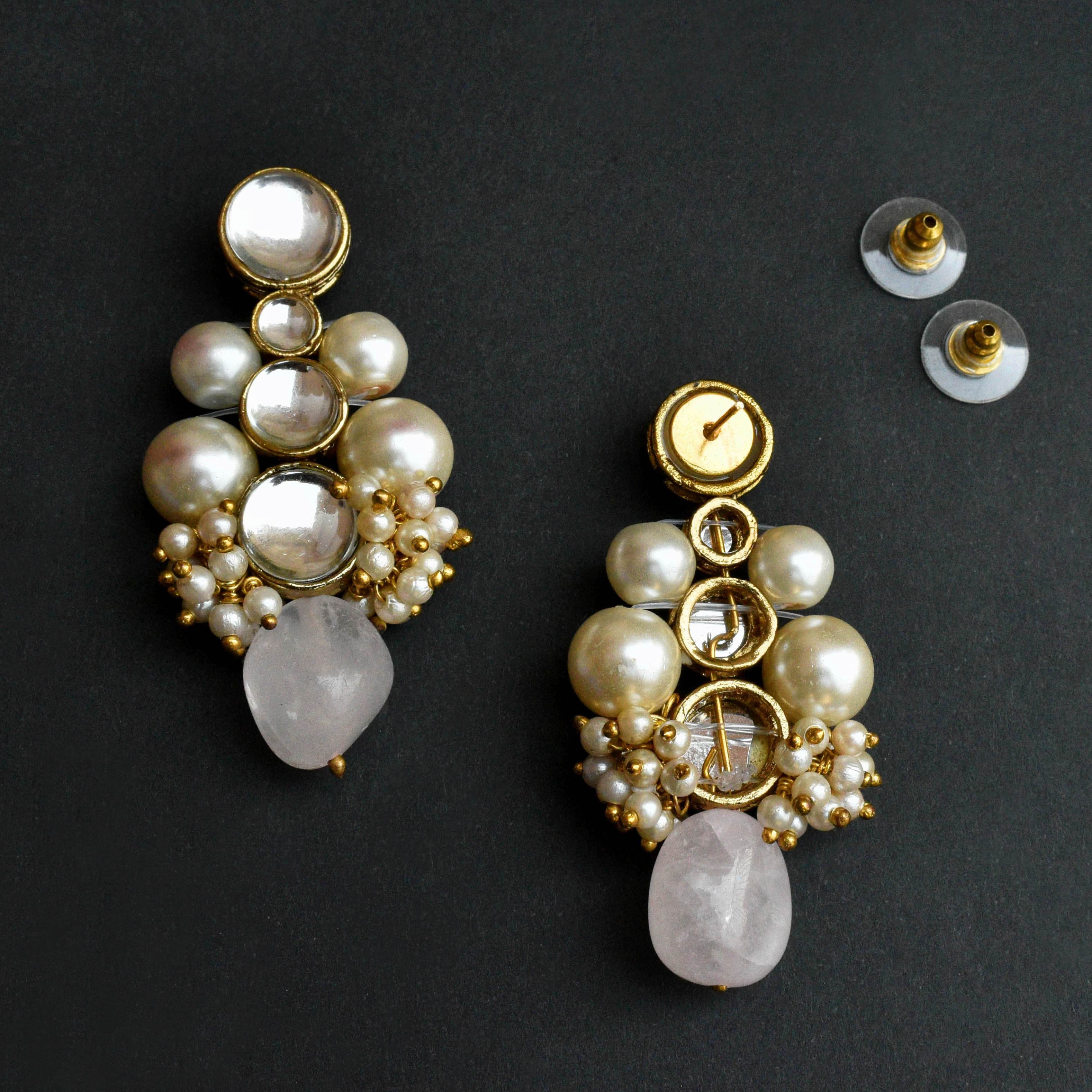 Traditional Kundan earrings in gold-tone, perfect for weddings and festive wear