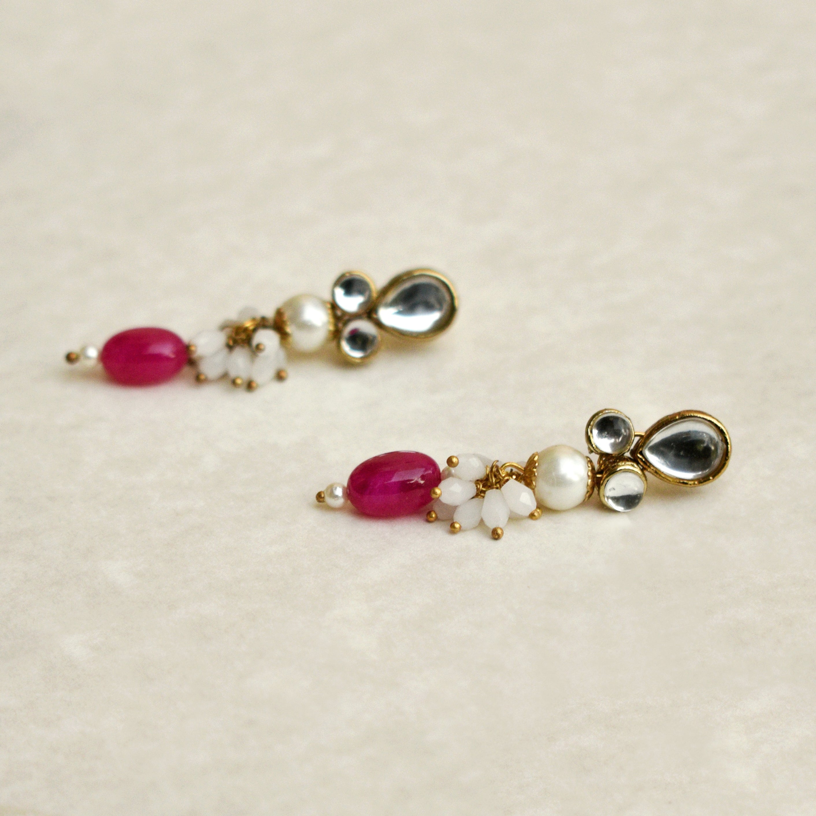red glass beads drop earrings