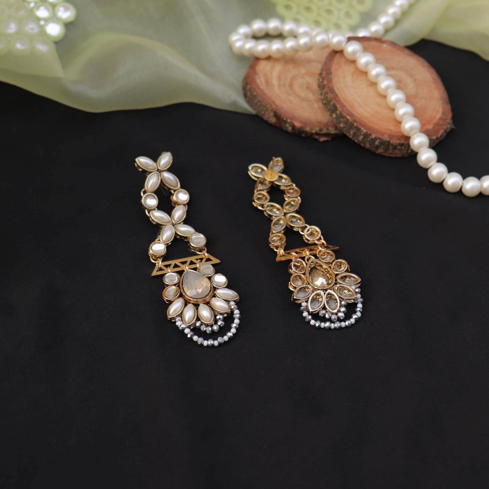 Traditional Kundan earrings in gold-tone, perfect for weddings and festive wear