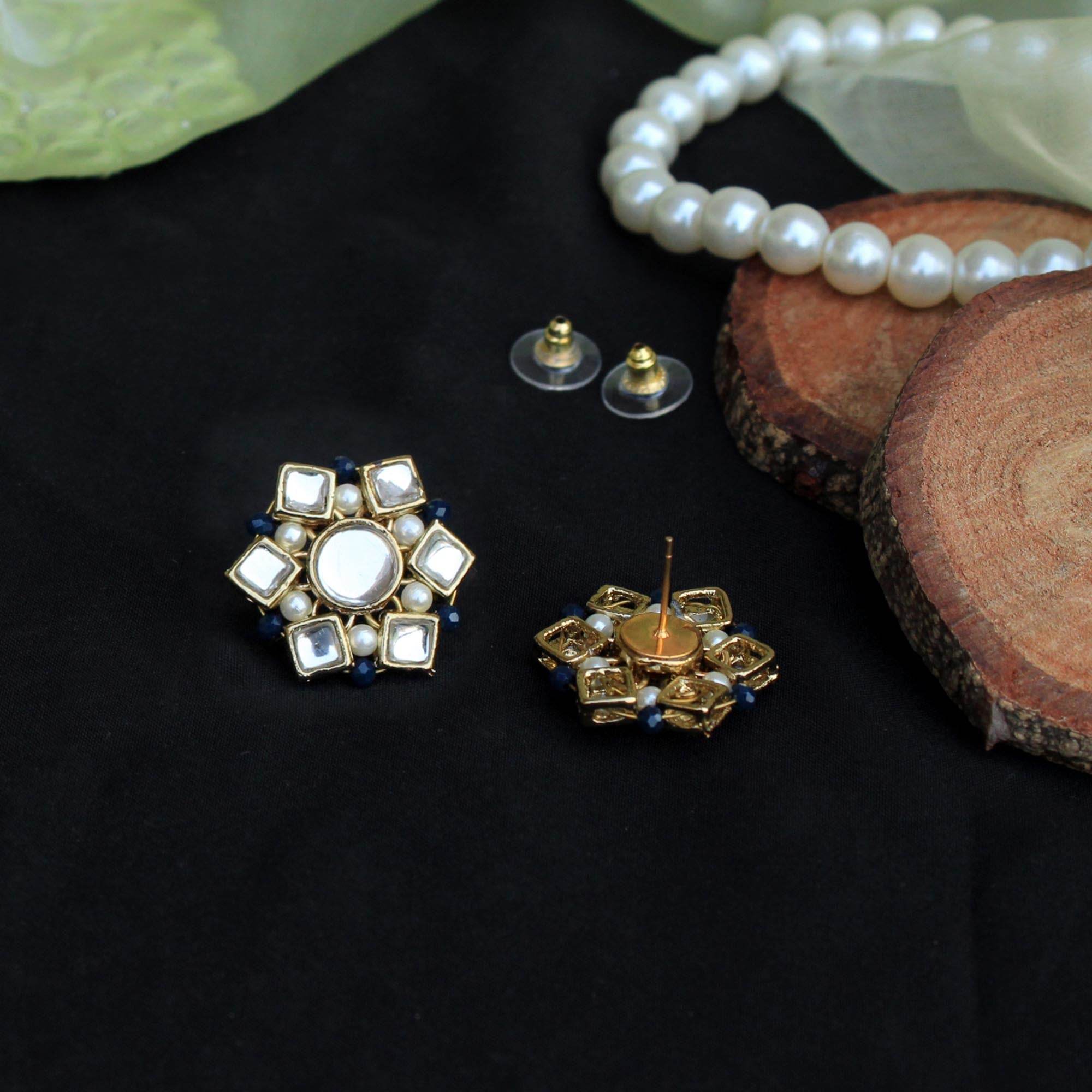 Traditional Kundan earrings in gold-tone, perfect for weddings and festive wear