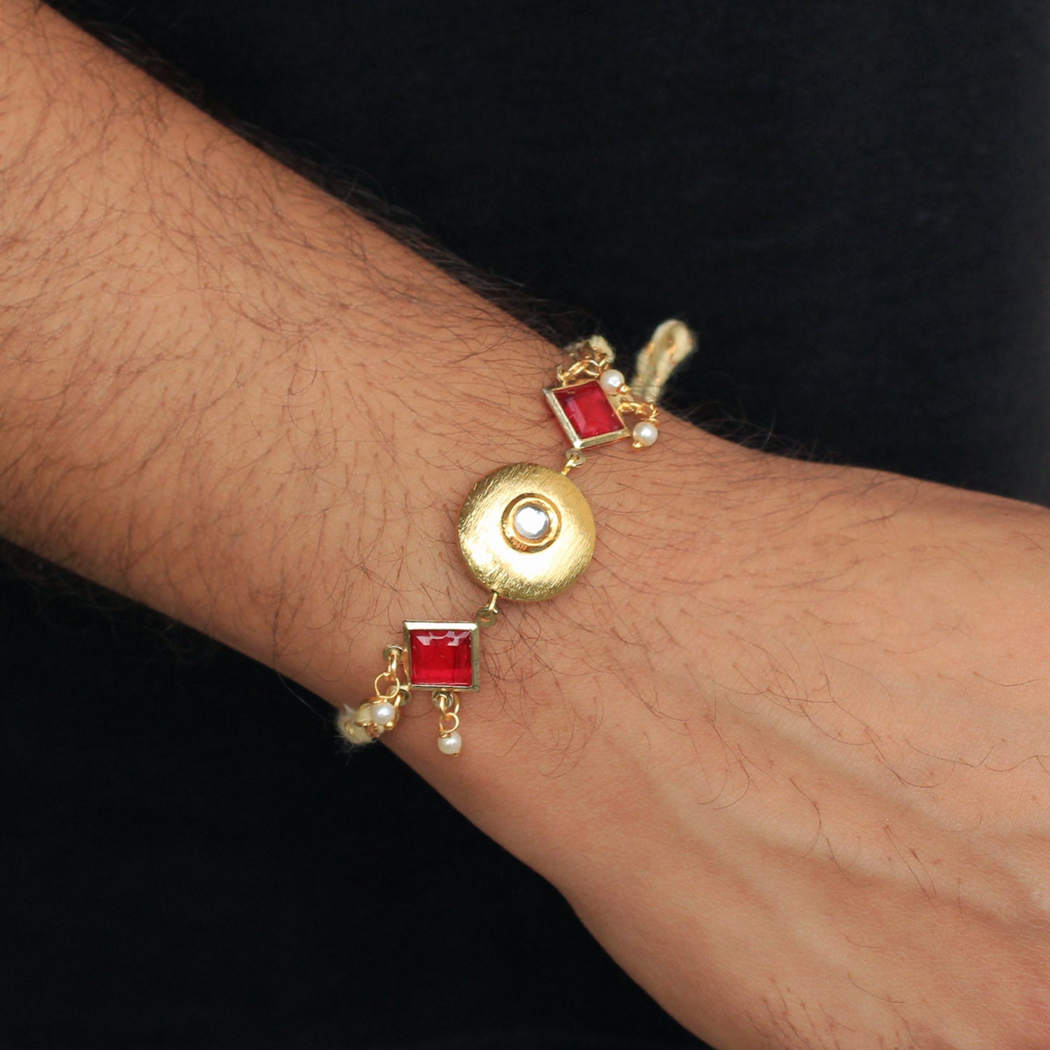 Pink Kundan Crescent Rakhi