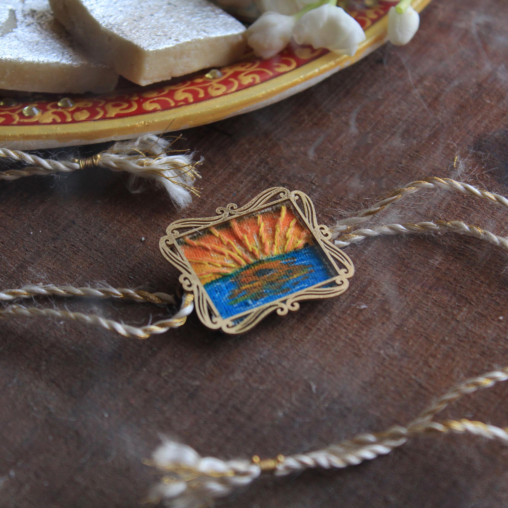 BeAbhika Hand Embroidered Rakhi Sunset Beach Lover Bro Rakhi With Fridge Magnet Designer Unqiue Famous Rakhi Lightweight Easy To Tie Rakhi Available At Best Price In India Online COD Available Send Rakhi To Brother Small Brother Big Brother Younger Brother Send Rakhi Abroad With Roli Chawal Capsules