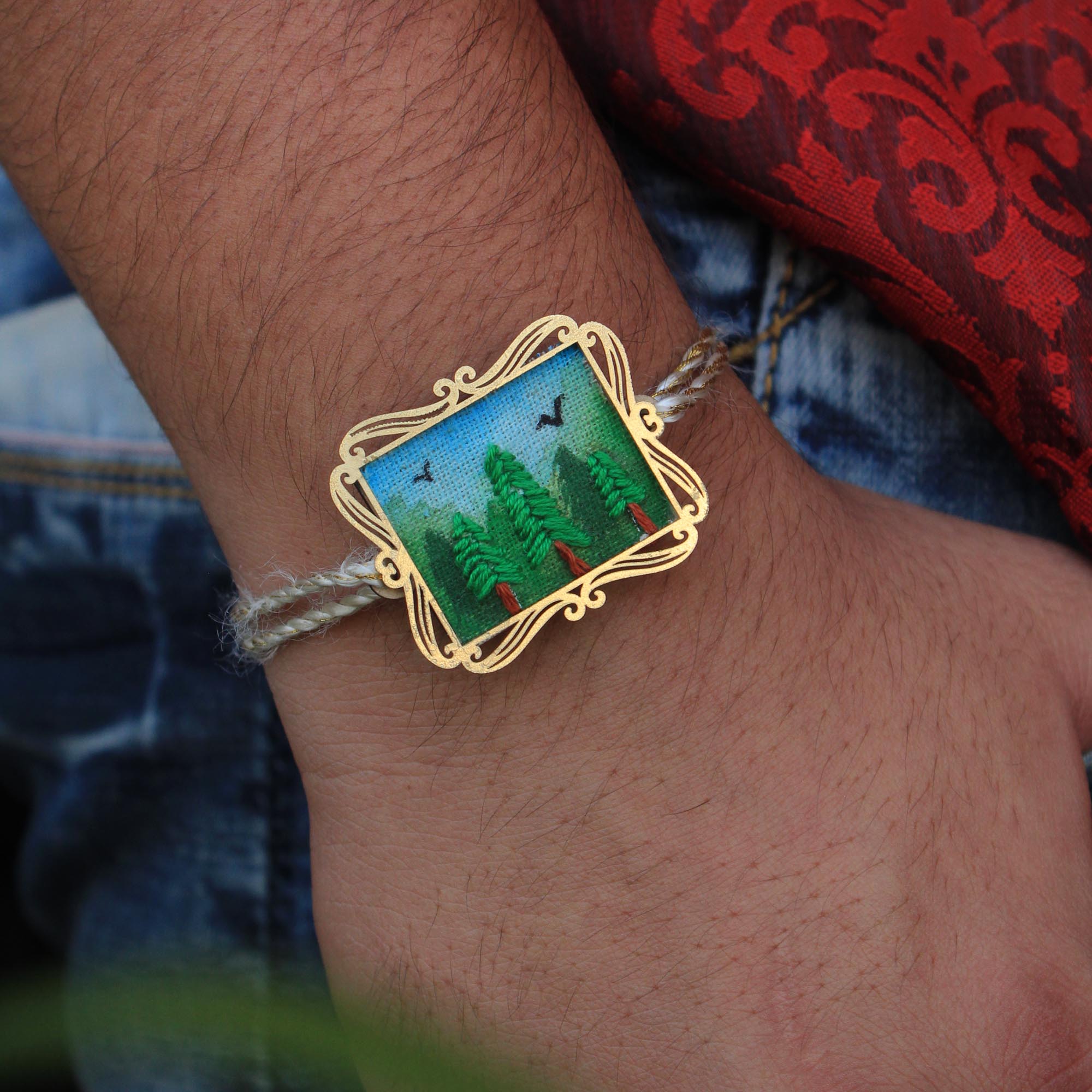 BeAbhika Hand Embroidered Rakhi Forest Lover Nature Lover Bro Rakhi With Fridge Magnet Designer Unqiue Famous Rakhi Lightweight Easy To Tie Rakhi Available At Best Price In India Online COD Available Send Rakhi To Brother Small Brother Big Brother Younger Brother Send Rakhi Abroad With Roli Chawal Capsules