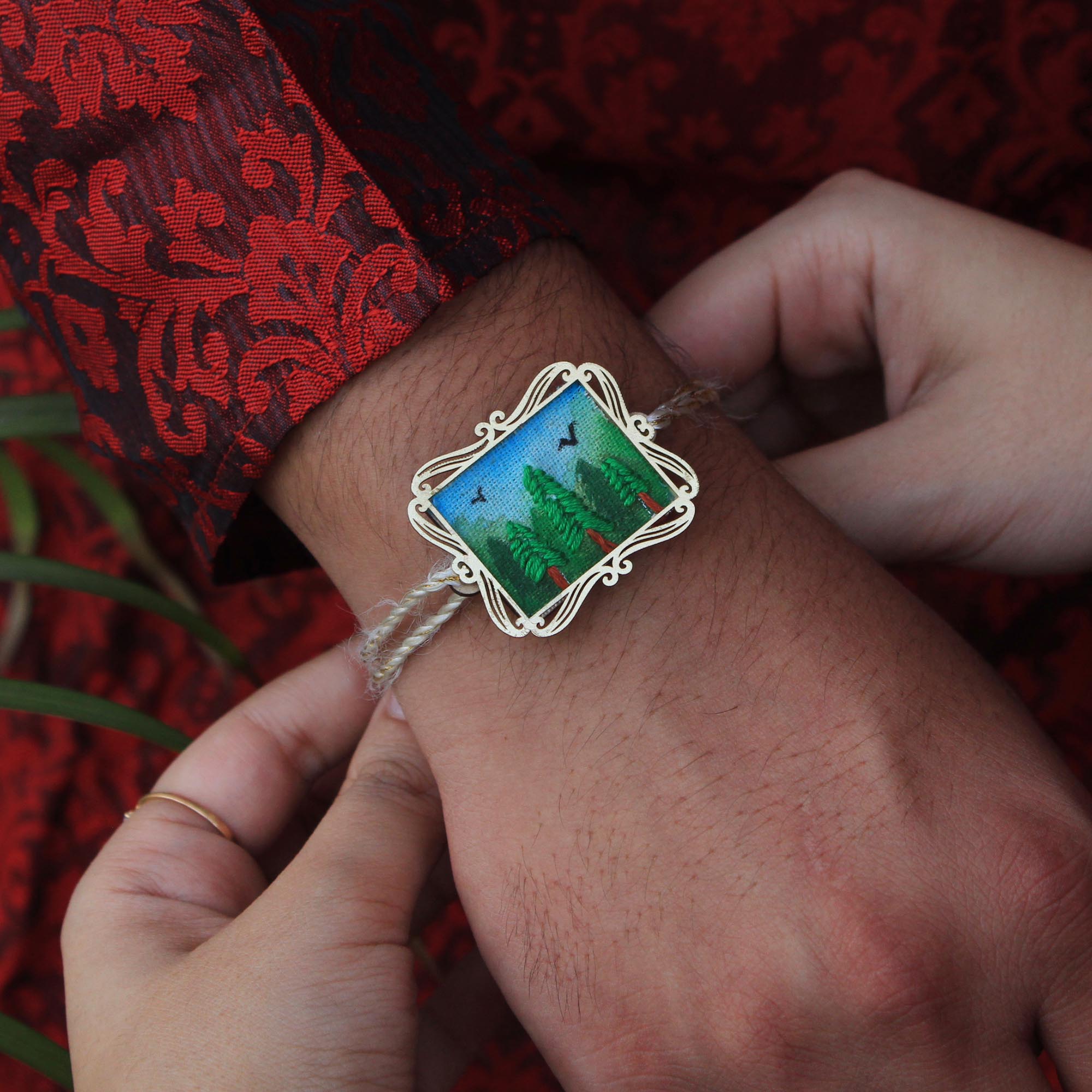 BeAbhika Hand Embroidered Rakhi Forest Lover Nature Lover Bro Rakhi With Fridge Magnet Designer Unqiue Famous Rakhi Lightweight Easy To Tie Rakhi Available At Best Price In India Online COD Available Send Rakhi To Brother Small Brother Big Brother Younger Brother Send Rakhi Abroad With Roli Chawal Capsules