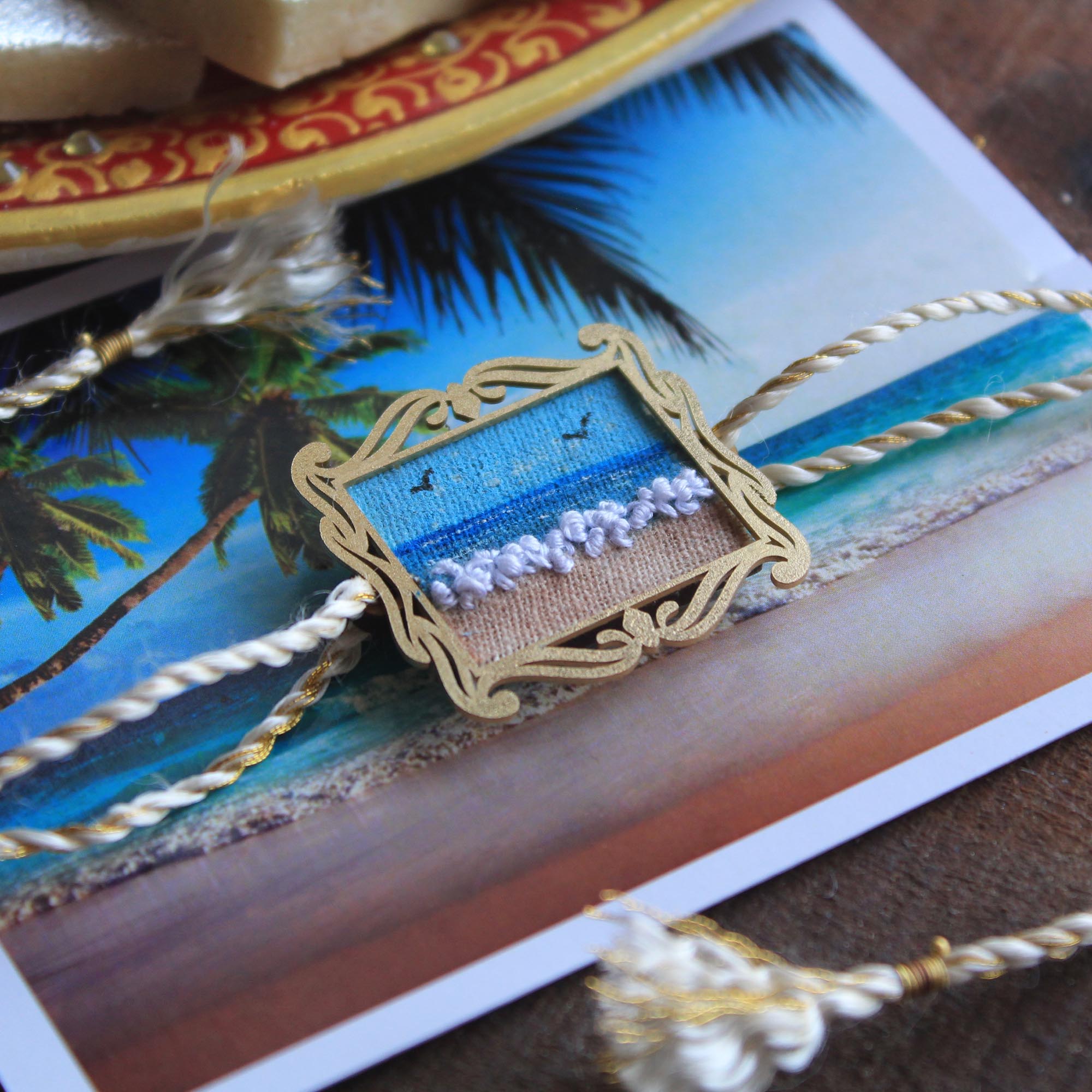 BeAbhika Hand Embroidered Beach Waves Beach Lover Bro Rakhi With Fridge Magnet Designer Unqiue Famous Rakhi Lightweight Easy To Tie Rakhi Available At Best Price In India Online COD Available Send Rakhi To Brother Small Brother Big Brother Younger Brother Send Rakhi Abroad With Roli Chawal Capsules