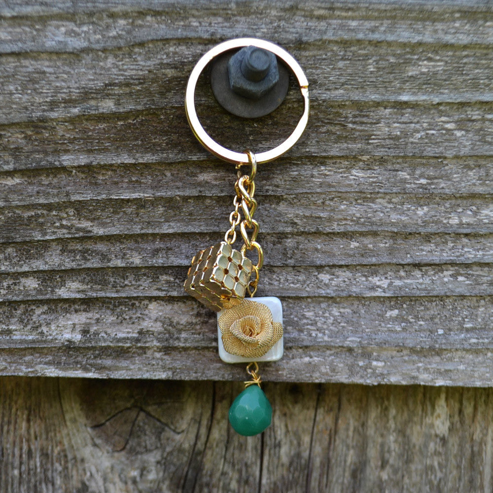 Cube Rose MOP Keychain