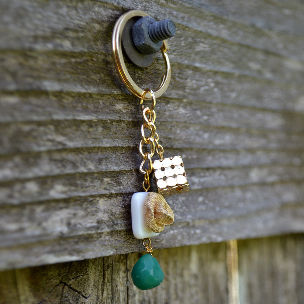 Cube Rose MOP Keychain