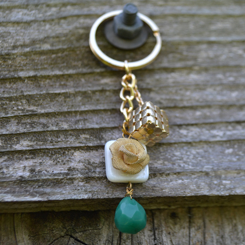 Cube Rose MOP Keychain