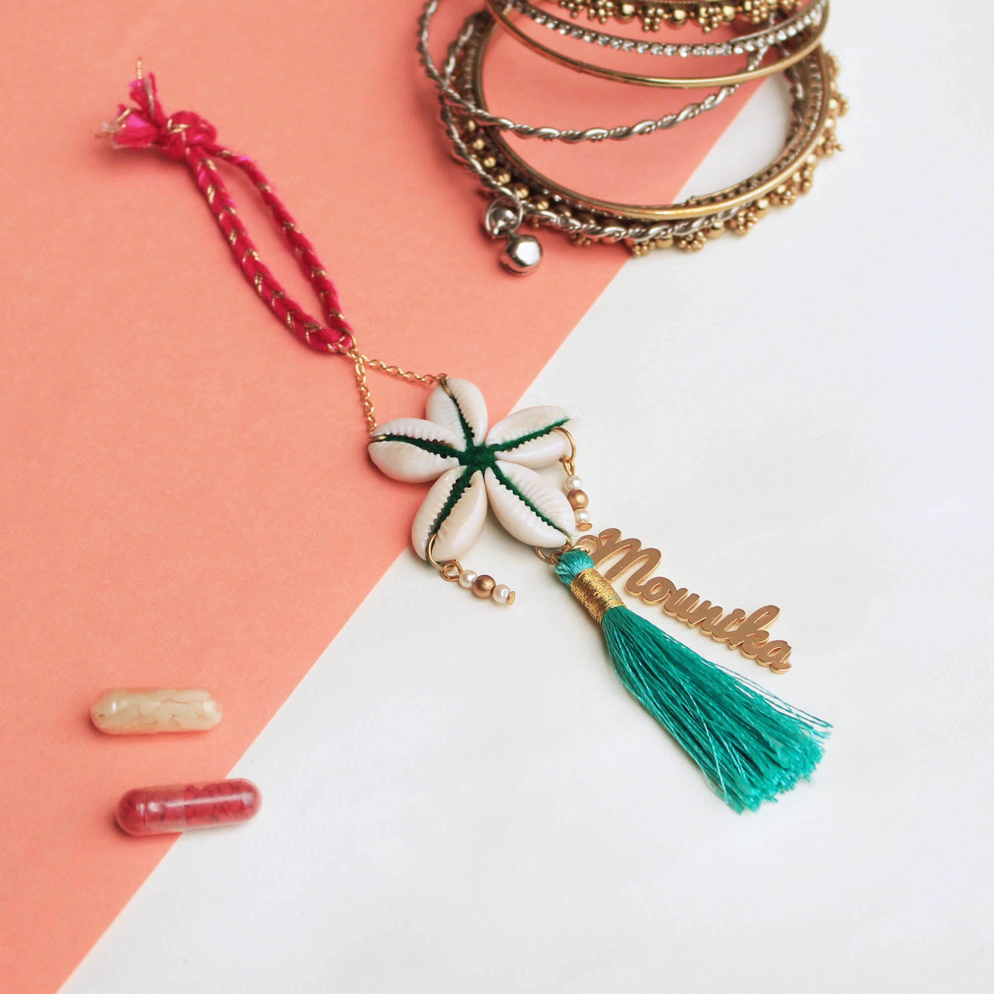 BeAbhika White Shells Blue Tassel PersonaliSend Bhabhi Name Lumba Rakhi For Sister In Law Designer Unique Bhabhi Rakhi Lumba Available In India Best Price Online Send Rakhi To Bhai Brother Hanging Lumba With Thread CustomiSend Name Bhabhi Lumba