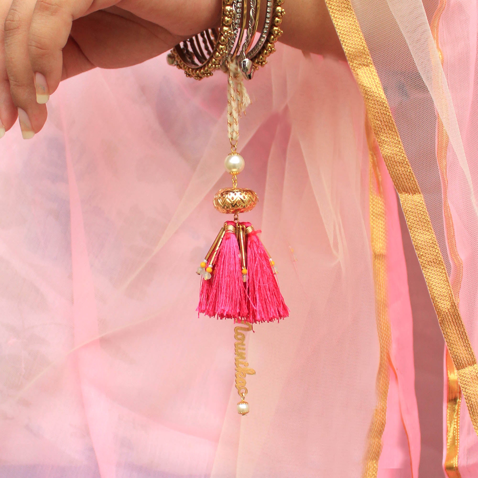 BeAbhika Gold Tone Red Tassel PersonaliSend Bhabhi Name Lumba Rakhi For Sister In Law Designer Unique Bhabhi Rakhi Lumba Available In India Best Price Online Send Rakhi To Bhai Brother Hanging Lumba With Thread CustomiSend Name Bhabhi Lumba
