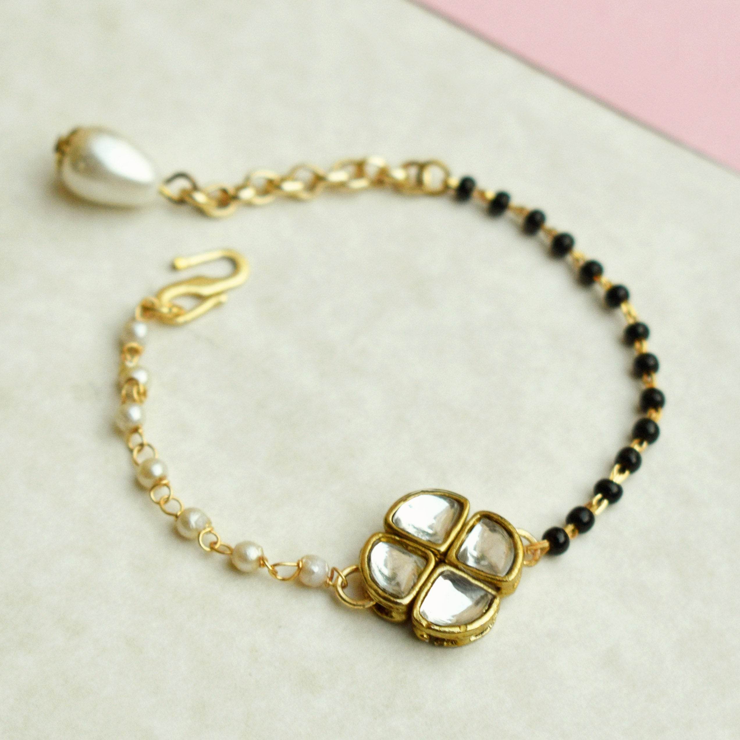 white glass kundan mangalsutra bracelet