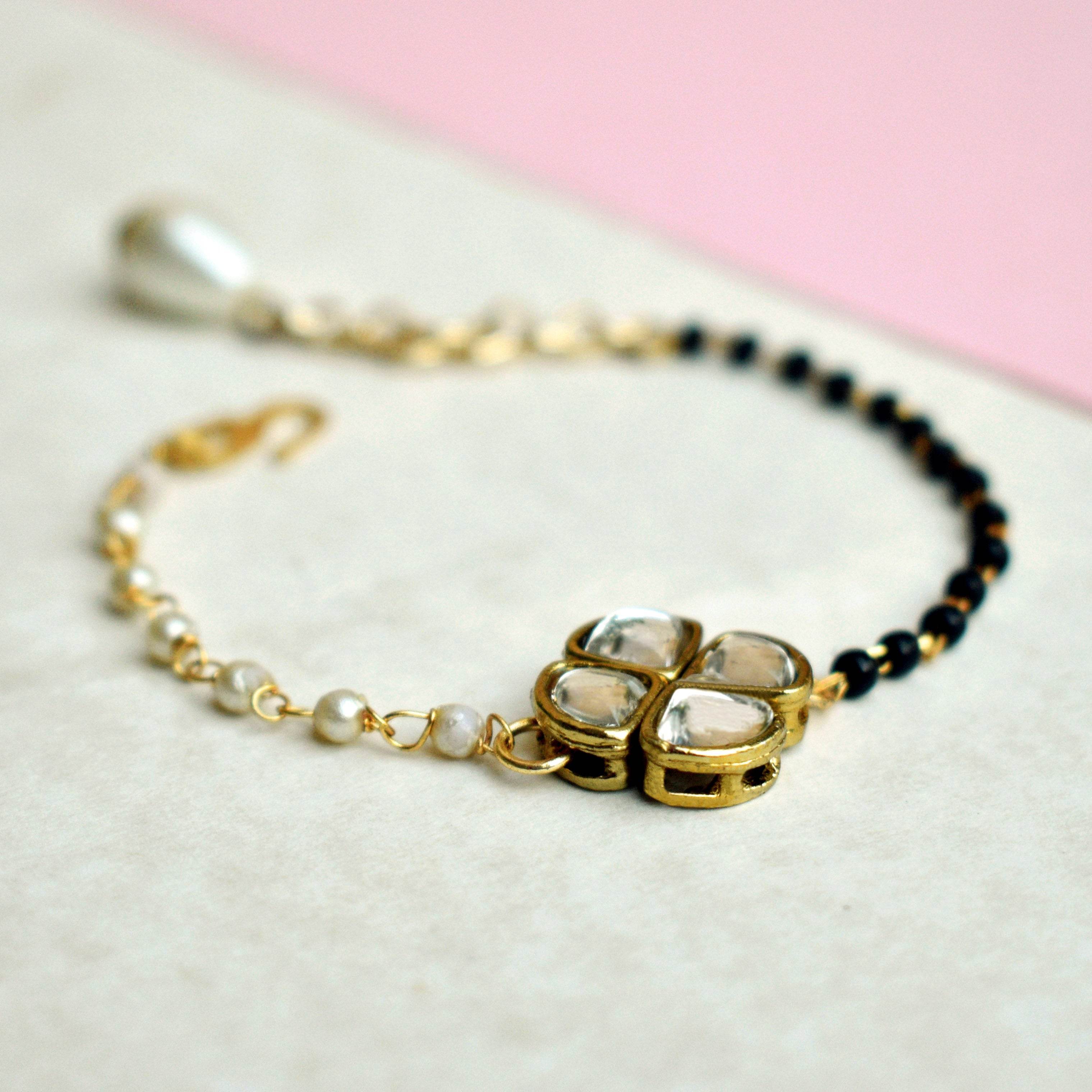 white glass kundan mangalsutra bracelet