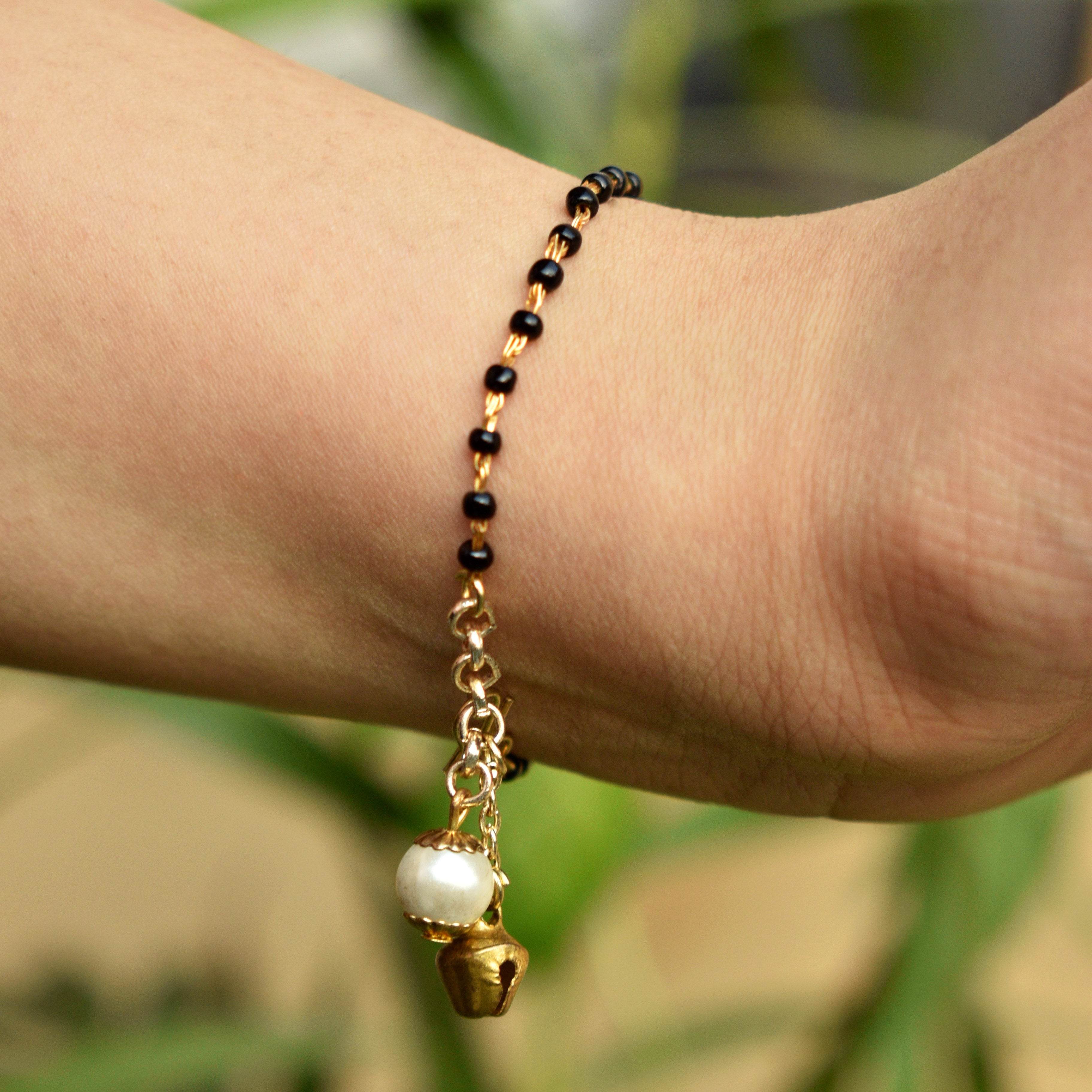 black, red, golden beads mangalsutra bracelet