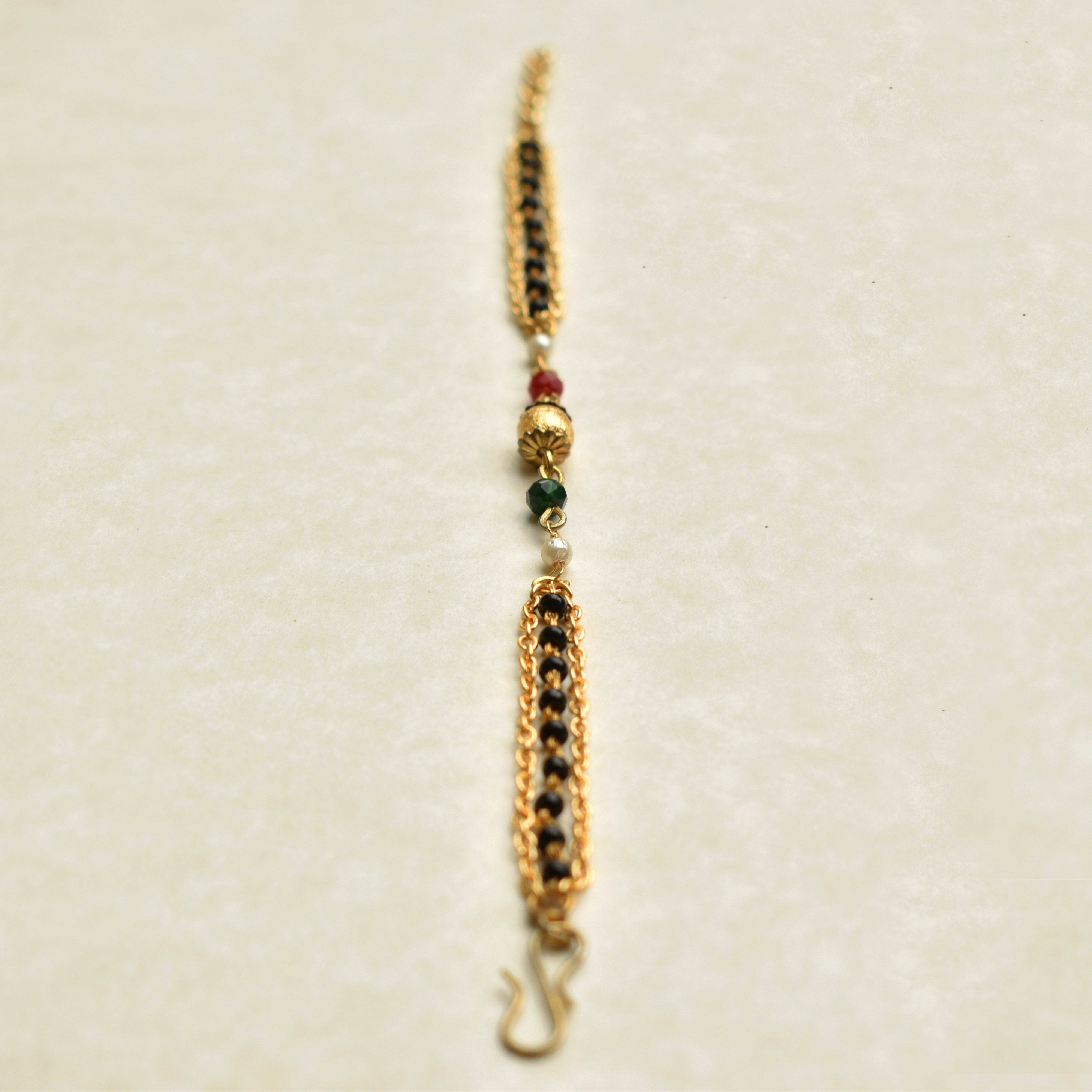 black, red, golden beads mangalsutra bracelet