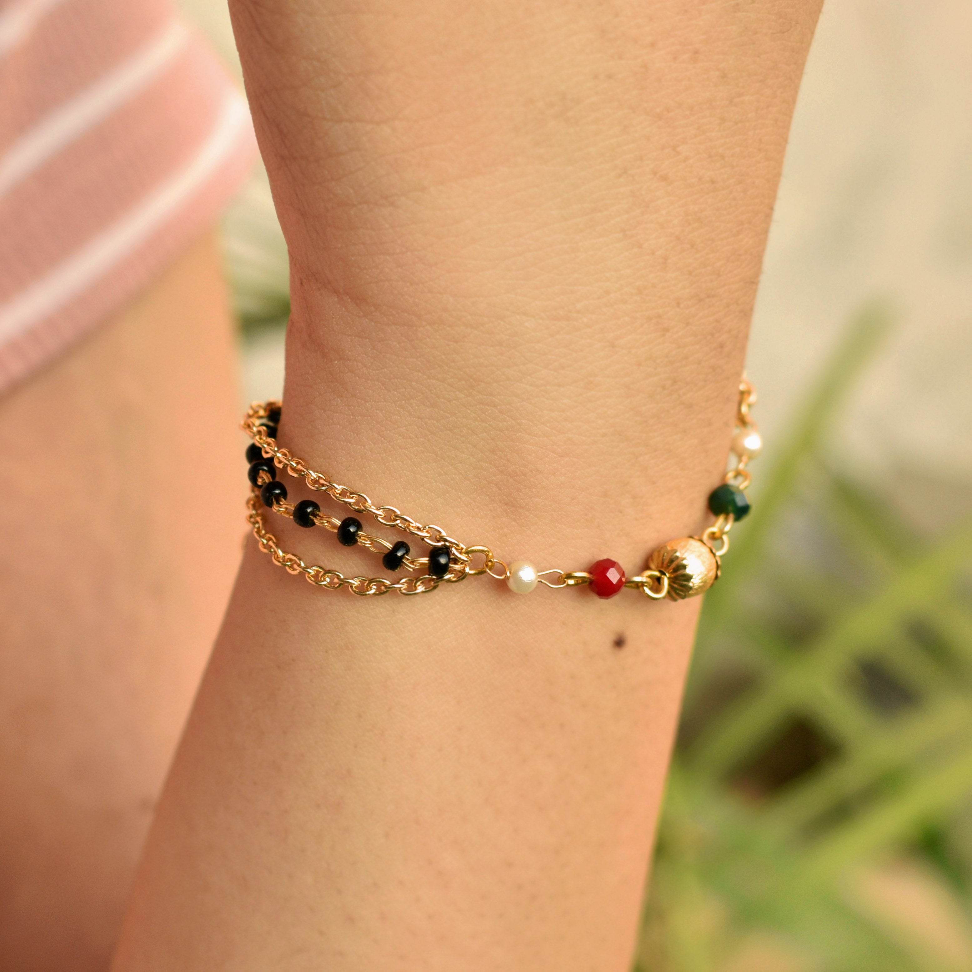 black, red, golden beads mangalsutra bracelet