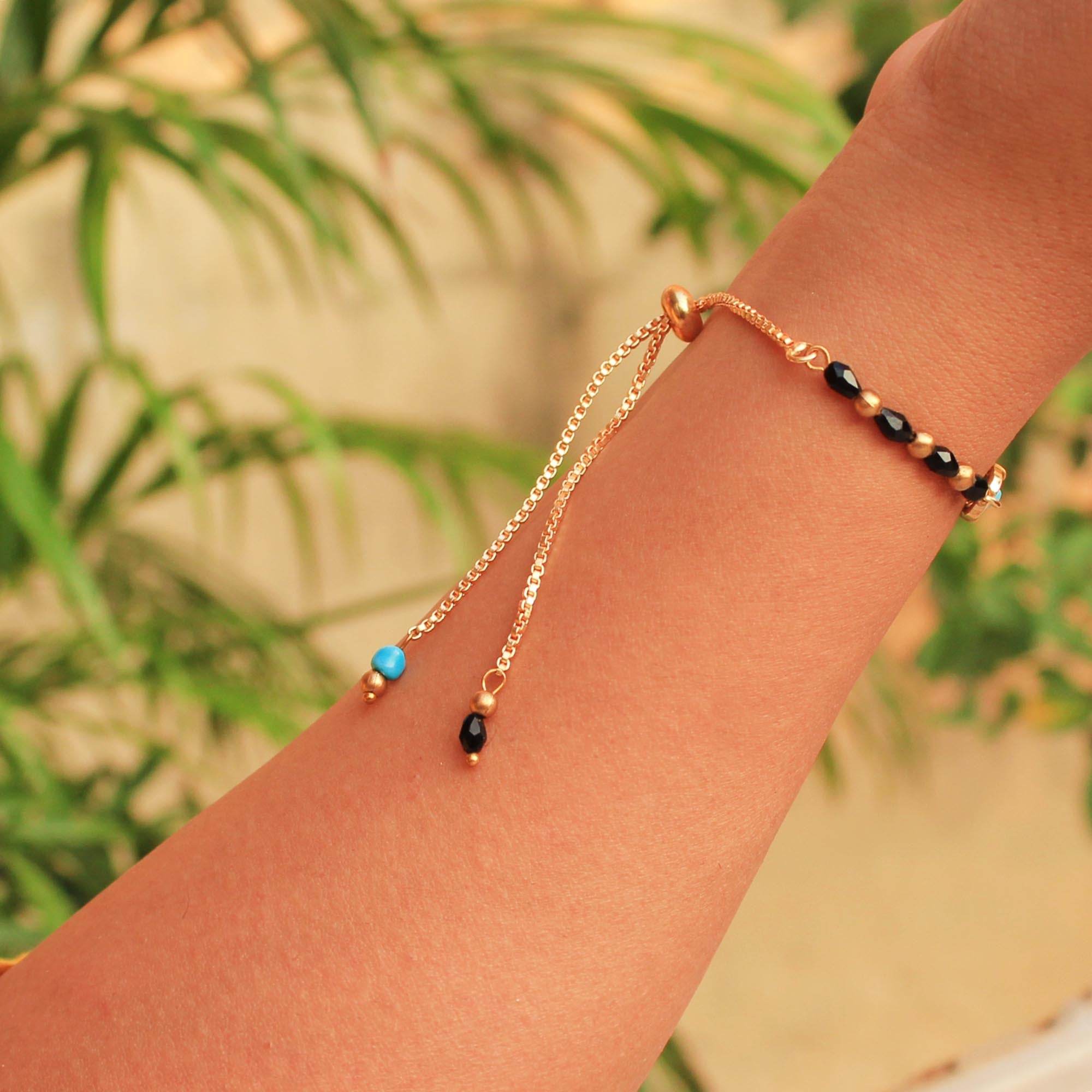 blue, black beads & mixed alloy.