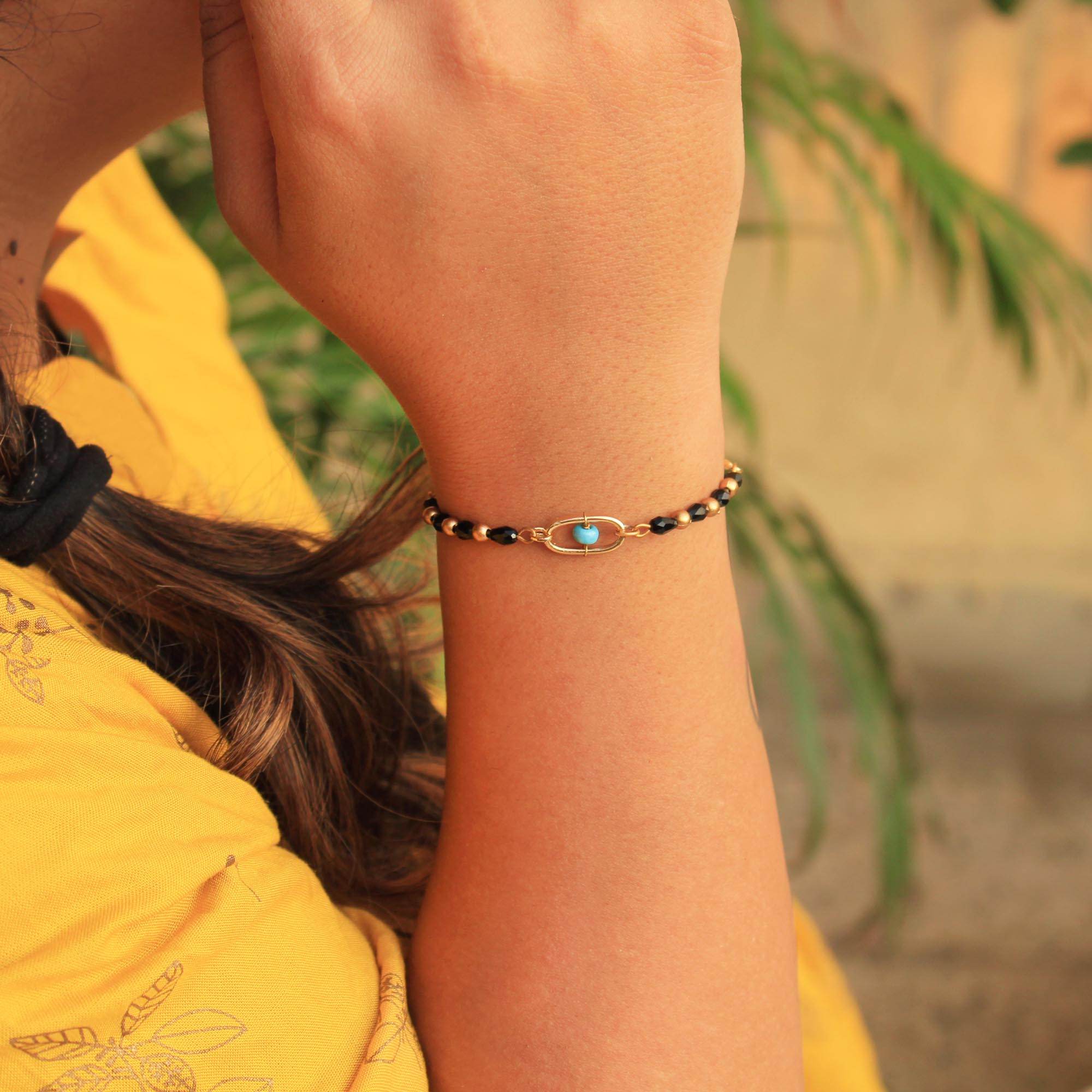 blue, black beads & mixed alloy.