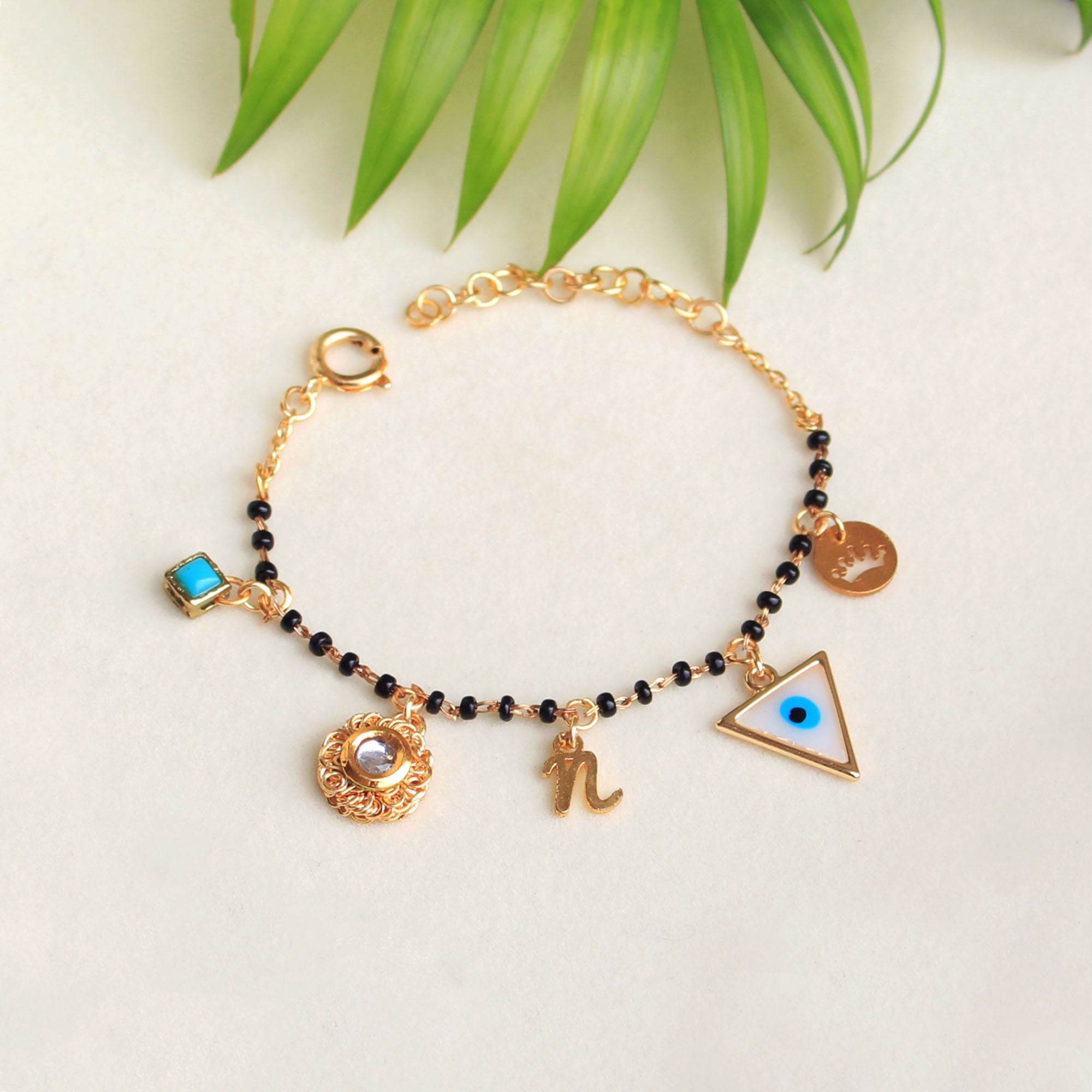 black beads enameled elements mangalsutra bracelet