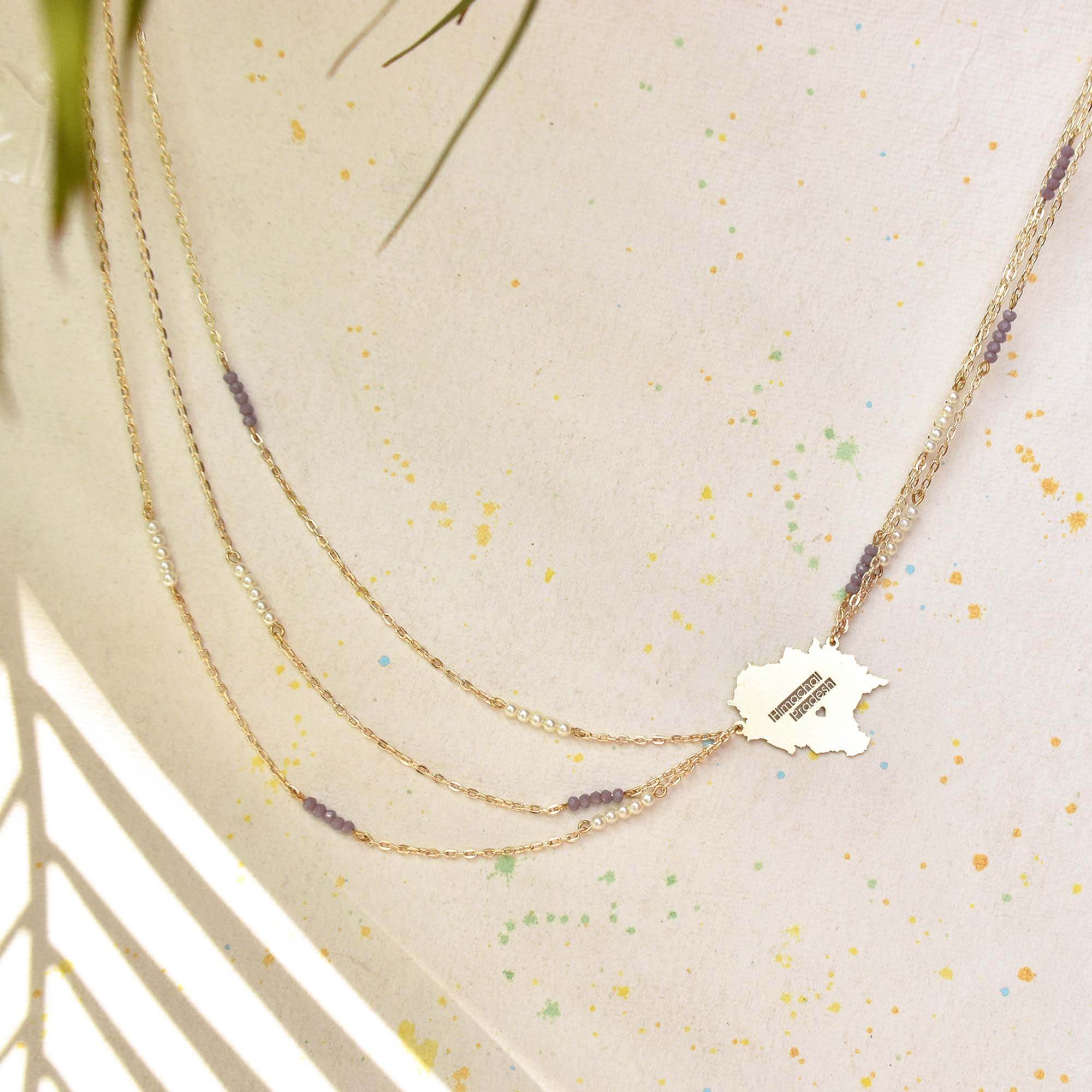 Lilac Asymmetric Layered State Necklace - BeAbhika.com
