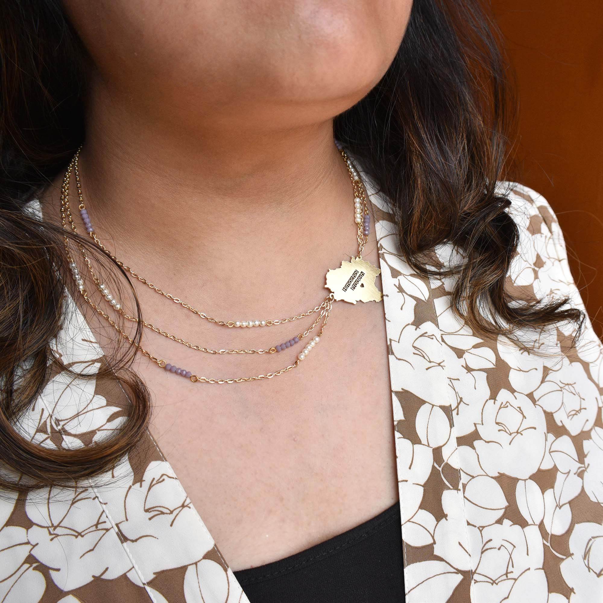 Lilac Asymmetric Layered State Necklace - BeAbhika.com