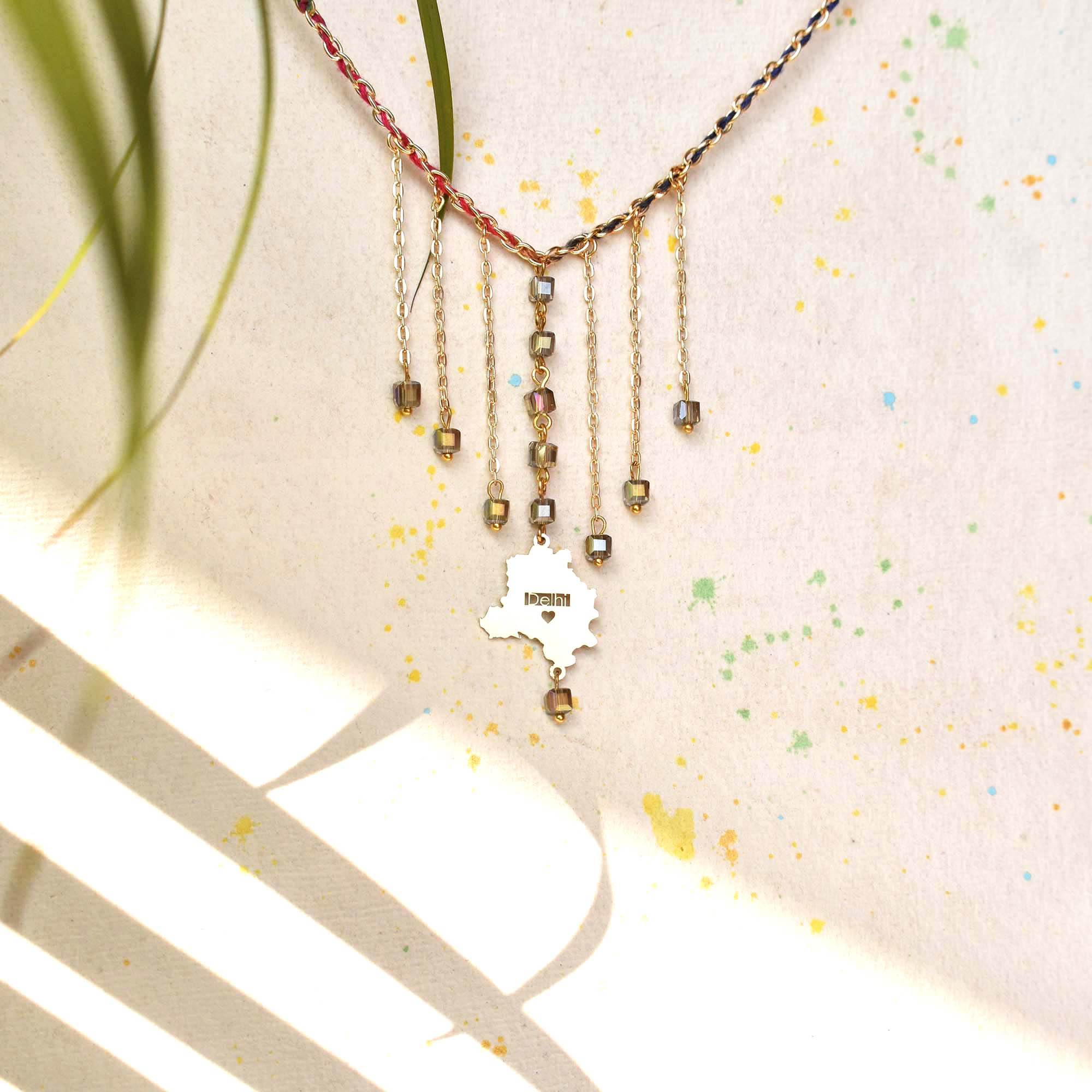 Dangling Chain State Charm Necklace - BeAbhika.com