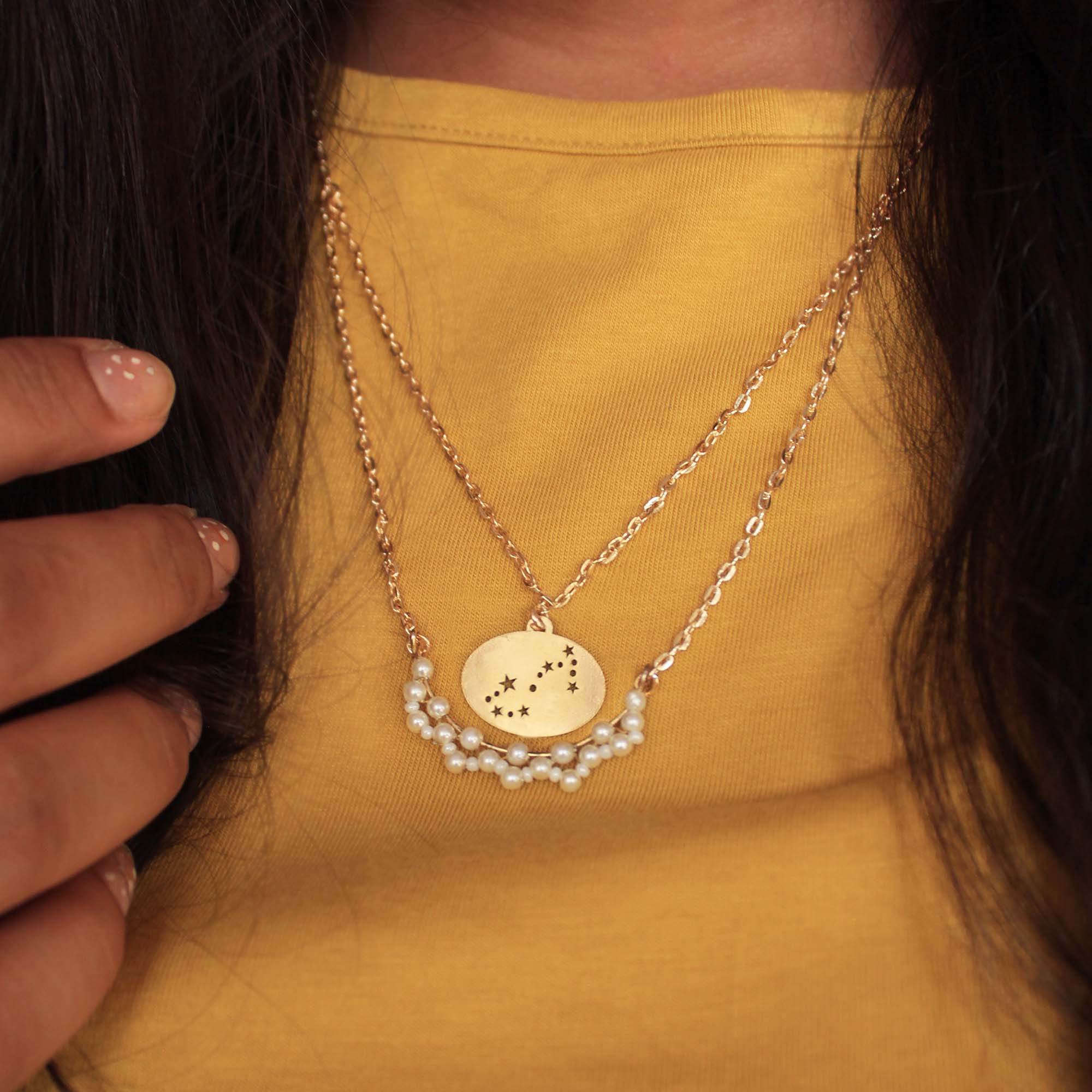 Pearl Crescent Celestial Zodiac Charm Necklace