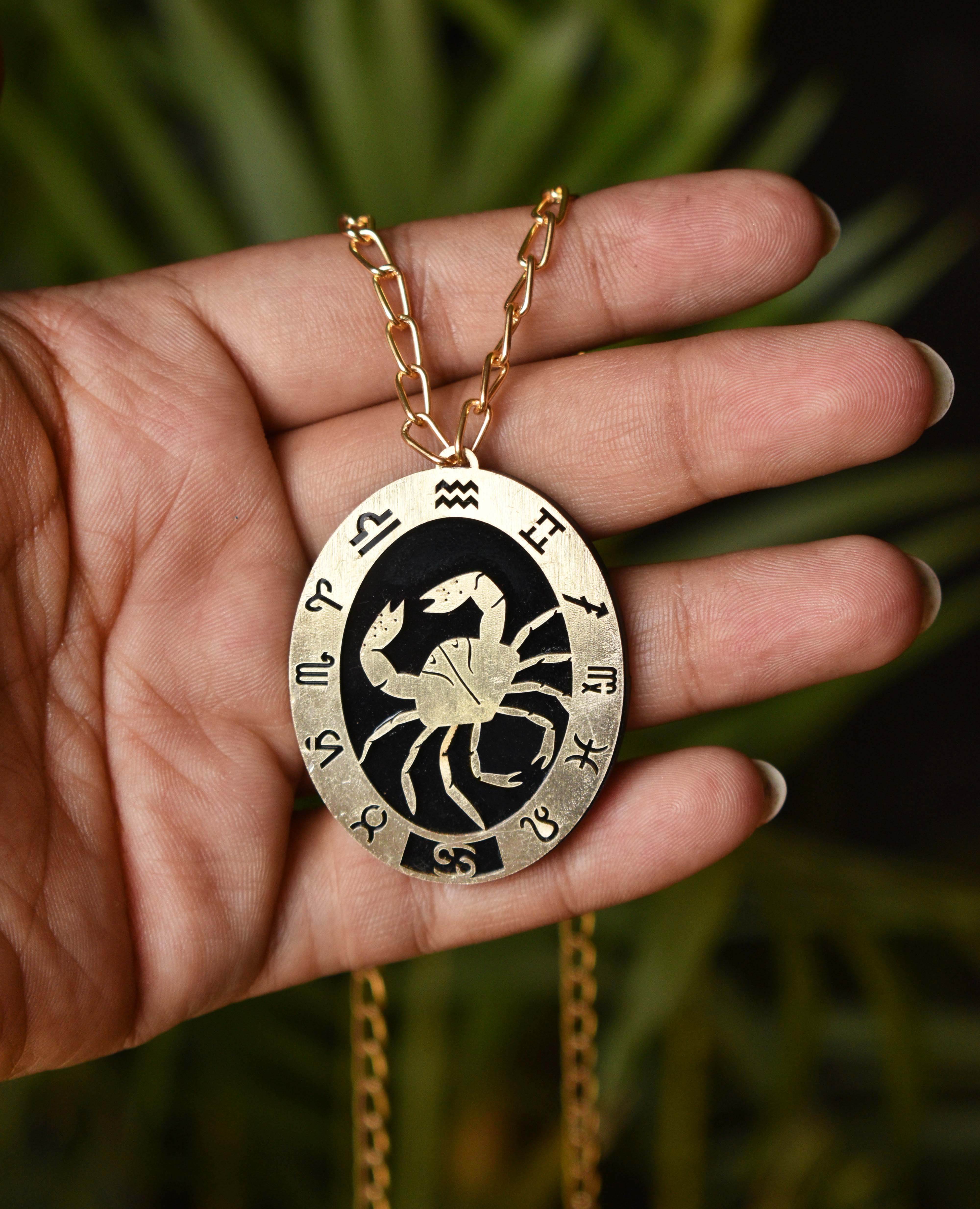 Black & Gold Zodiac Long Necklace - BeAbhika.com