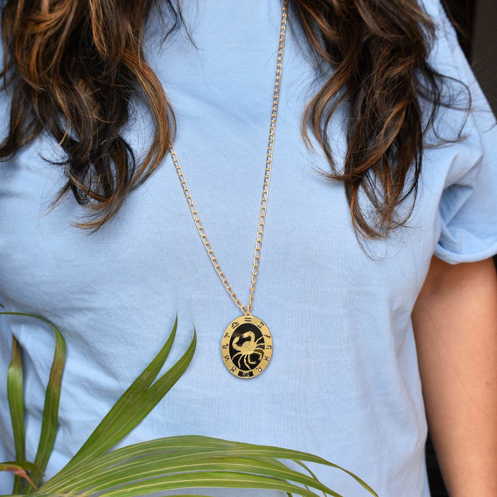 Black & Gold Zodiac Long Necklace - BeAbhika.com