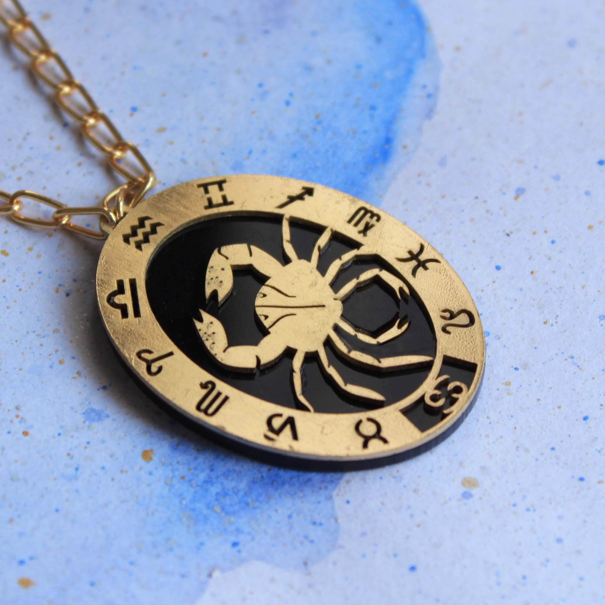Black & Gold Zodiac Long Necklace - BeAbhika.com