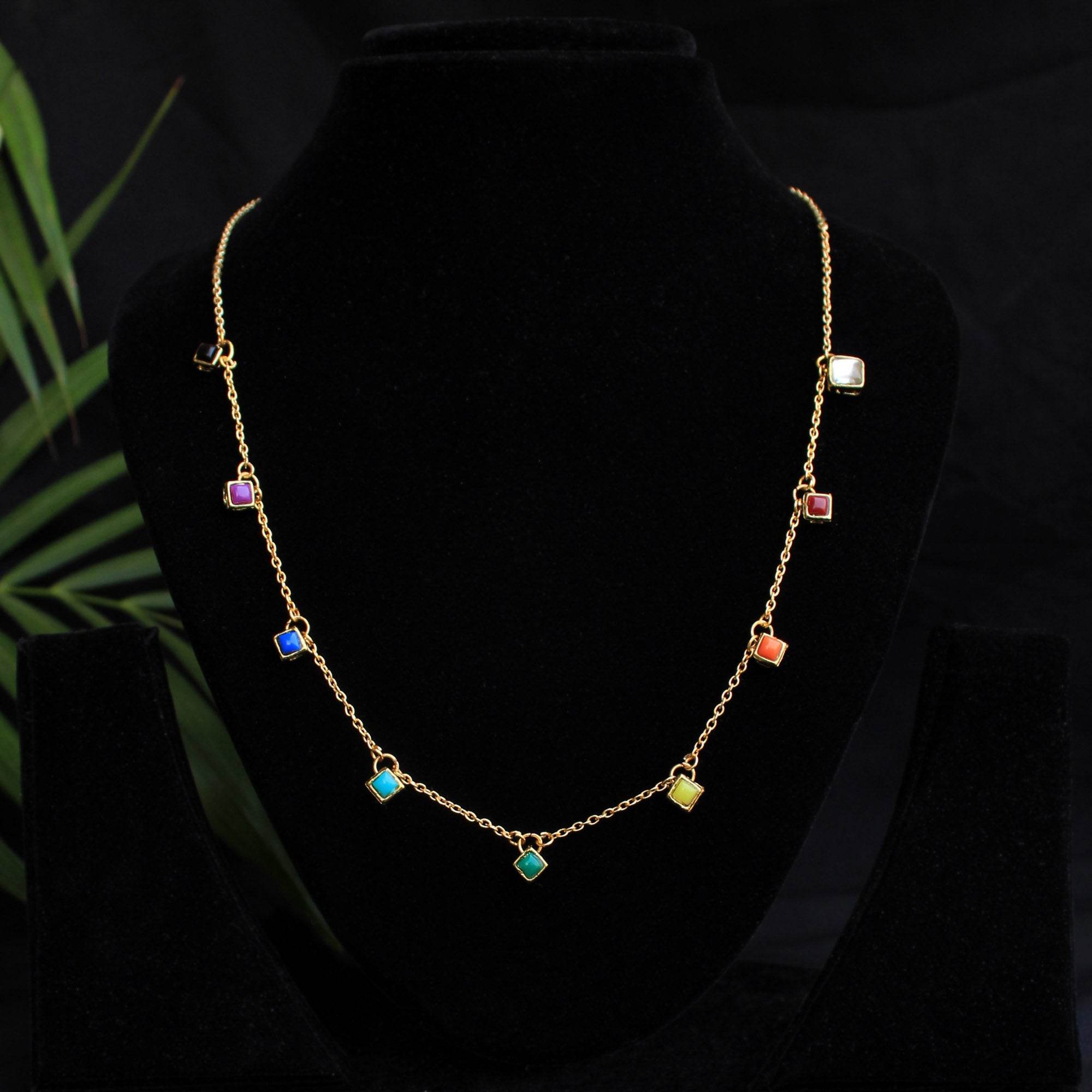 Multi Colored Enameled Kundan Necklace - BeAbhika.com