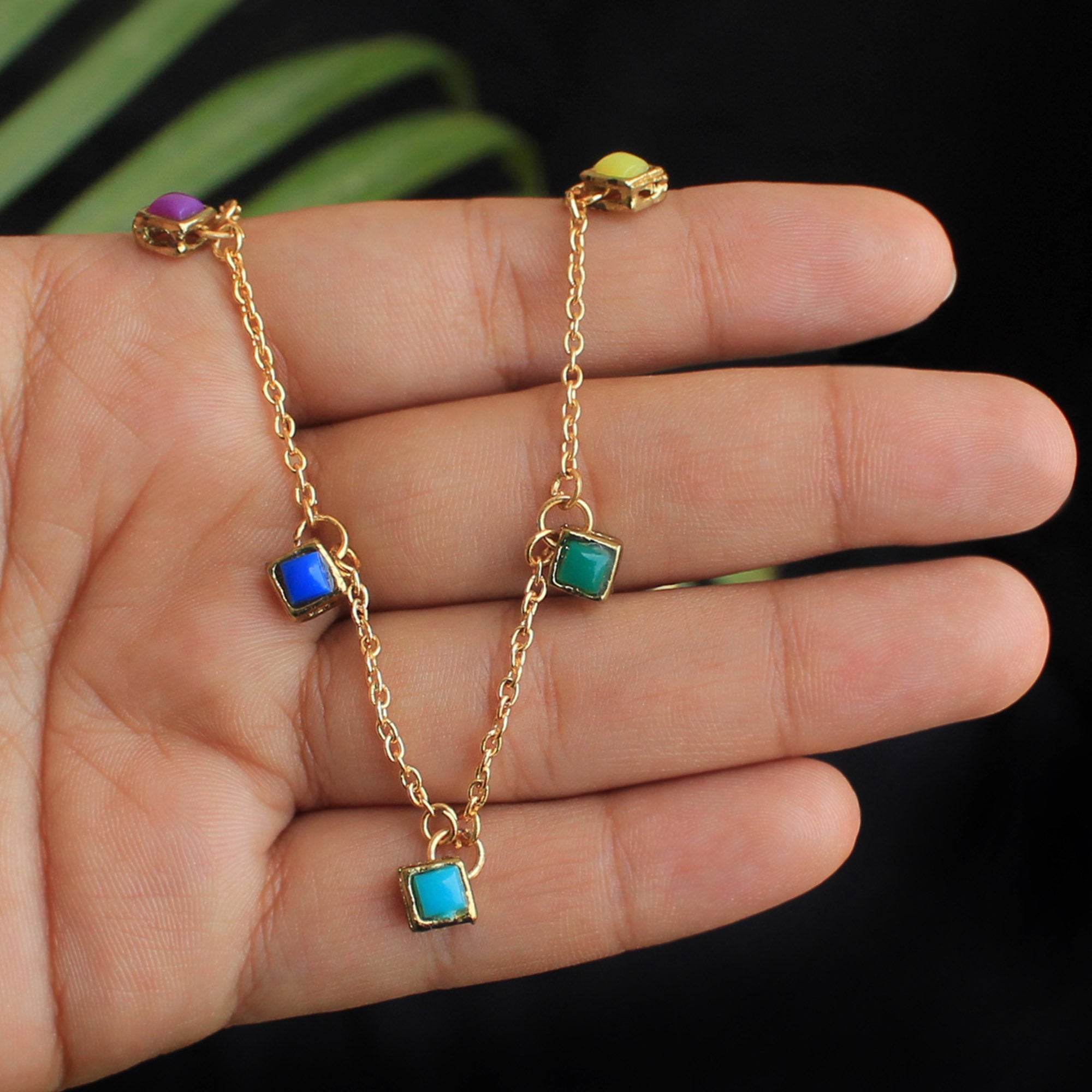 Multi Colored Enameled Kundan Necklace - BeAbhika.com