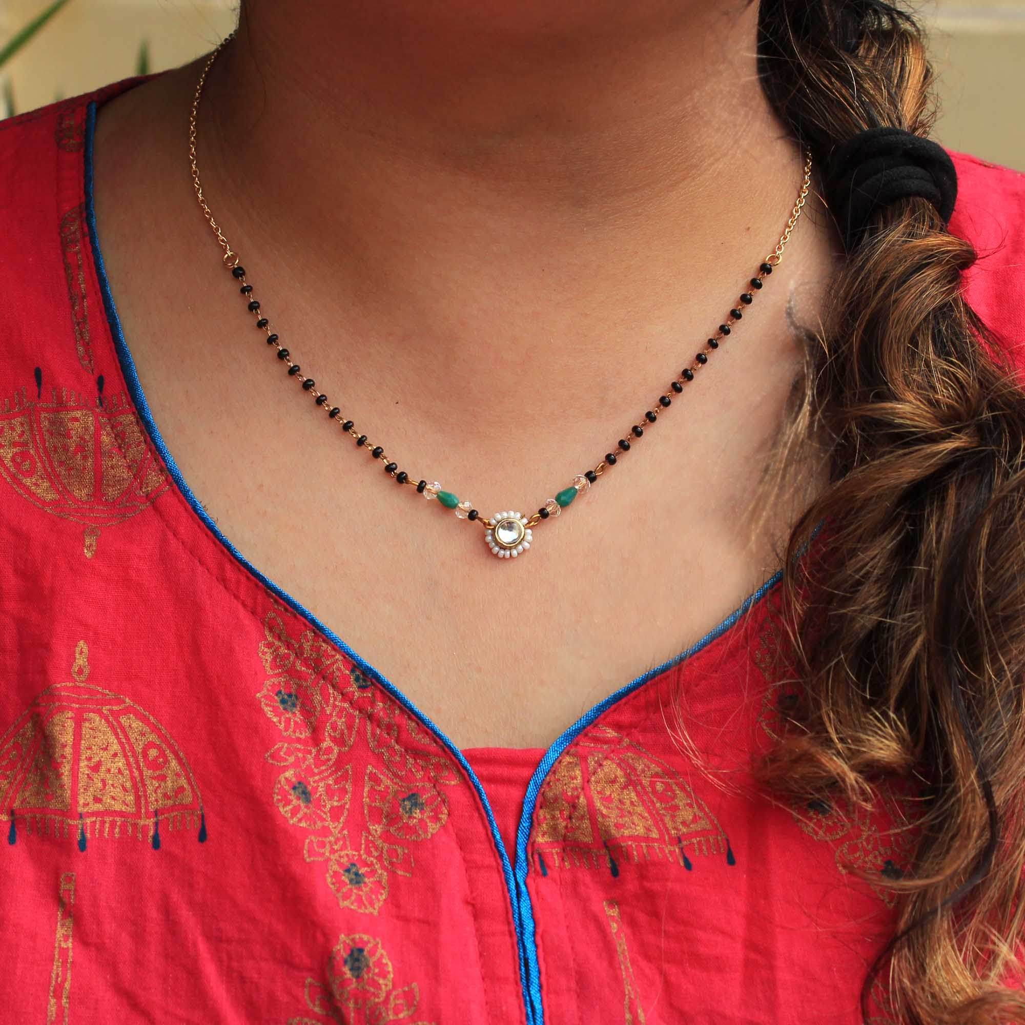 Gold tone black beads mangalsutra necklace for women traditional design perfect for daily wear designer bridal mangalsutra
