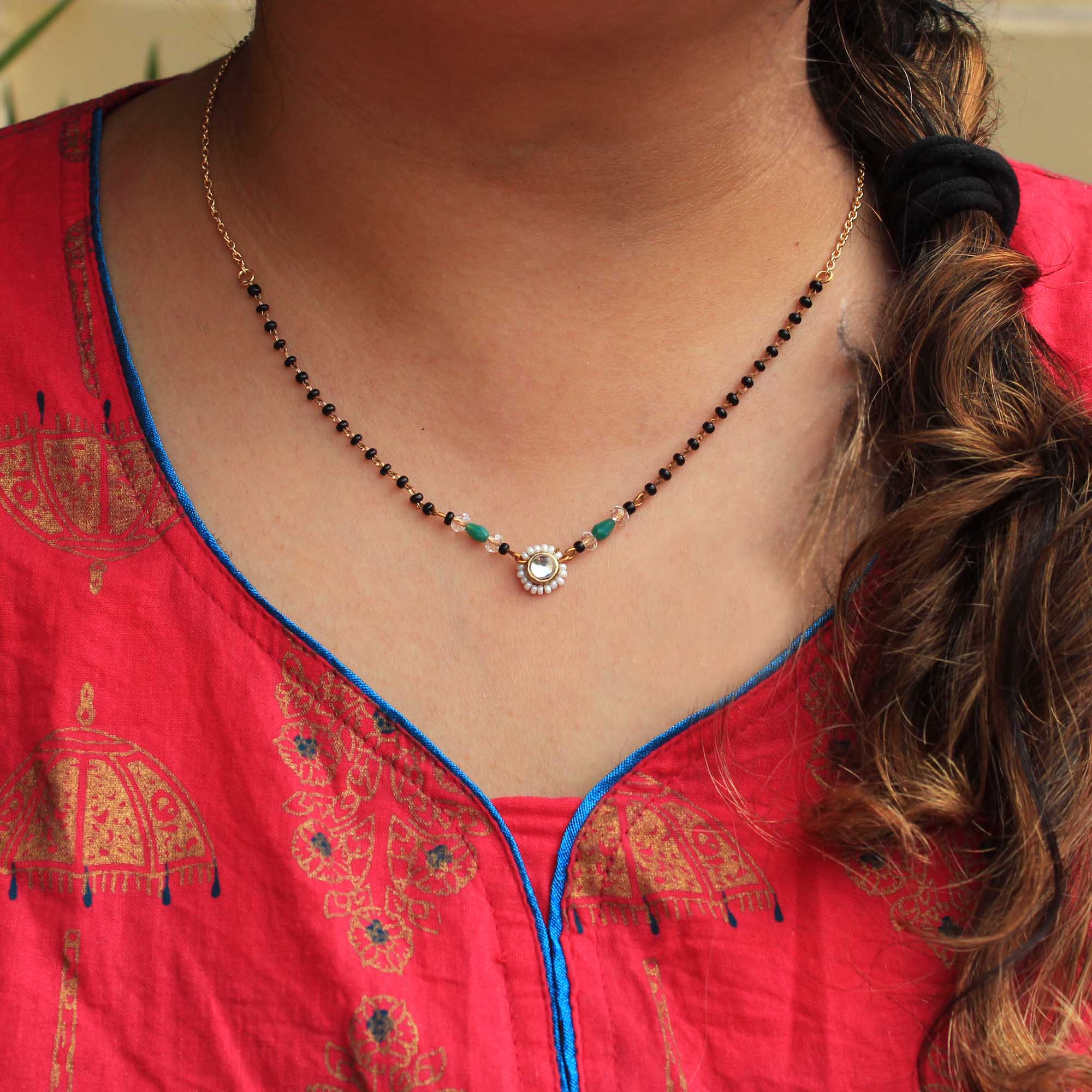 white glass kundan mangalsutra necklace